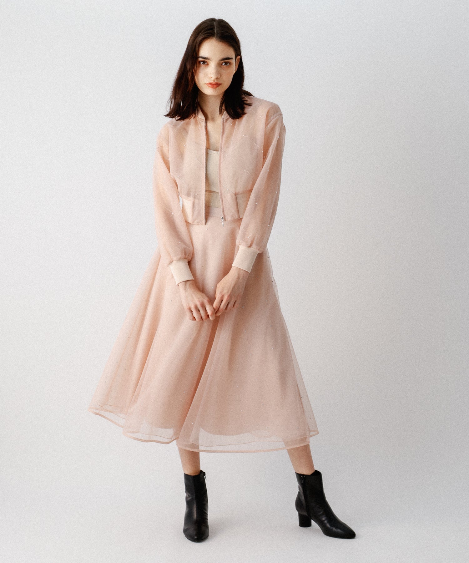 迷你珍珠薄紗束腰外套