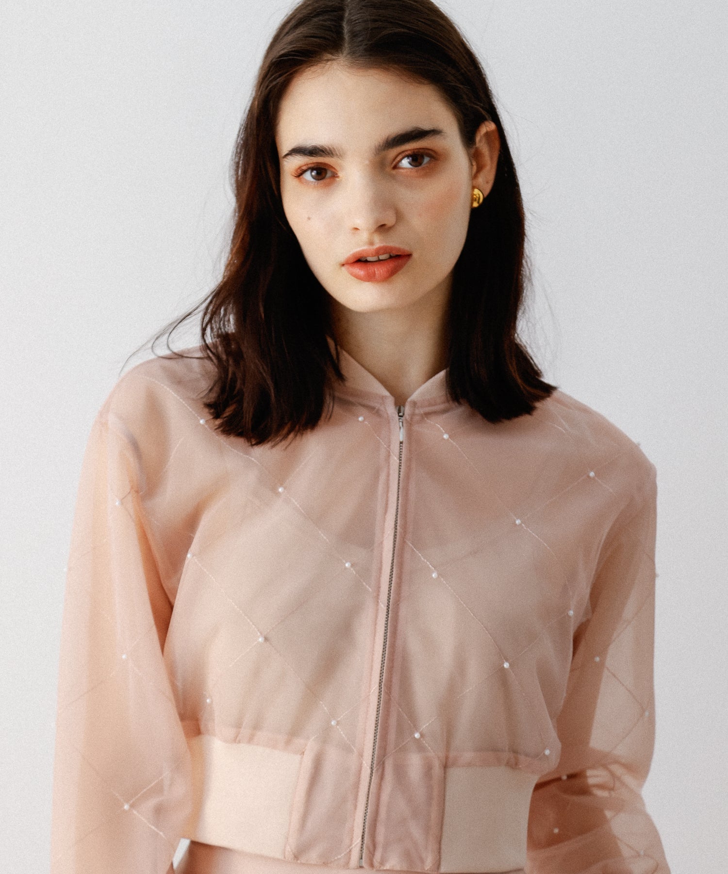 迷你珍珠薄紗束腰外套