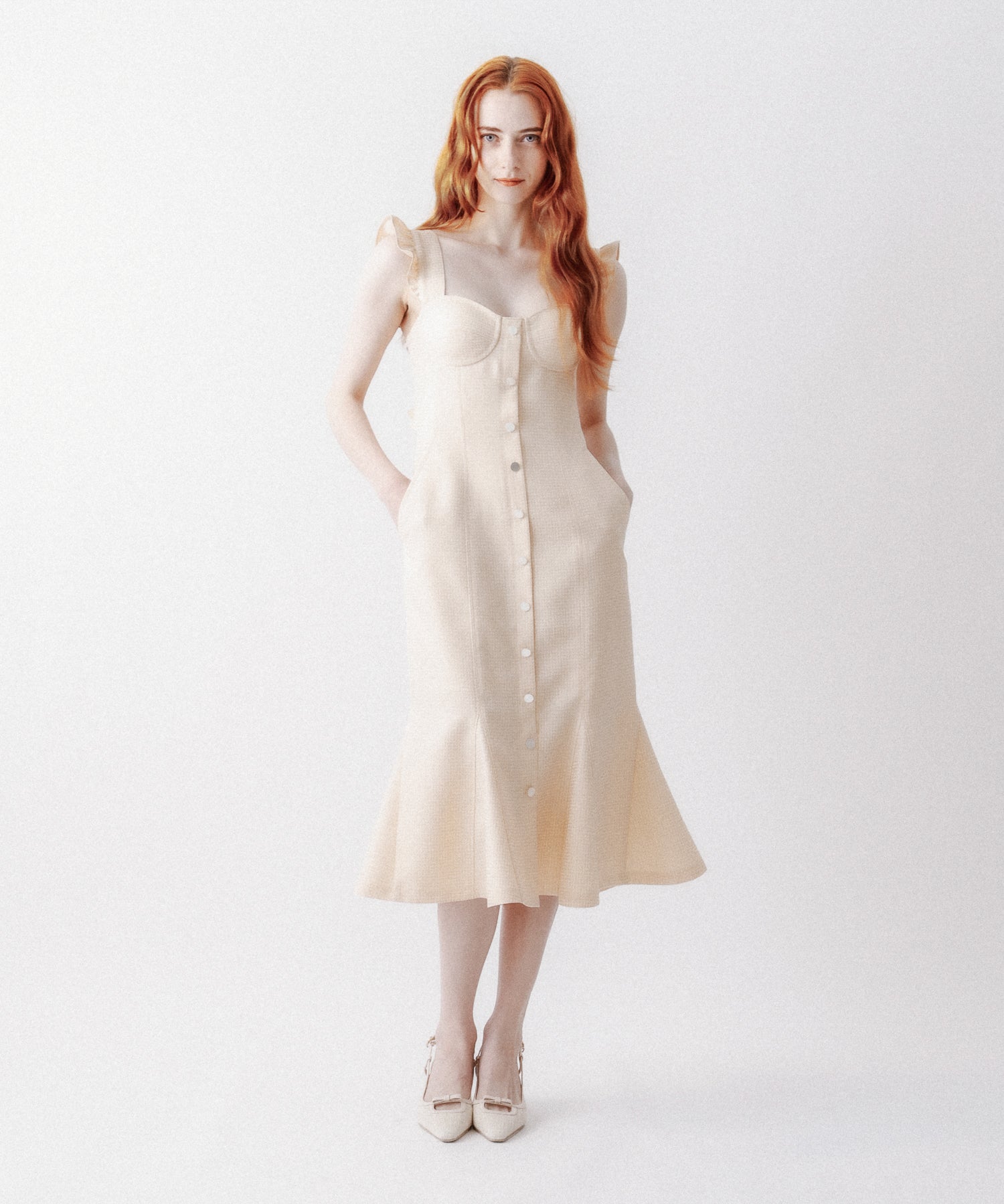 亮色提花女士連身裙