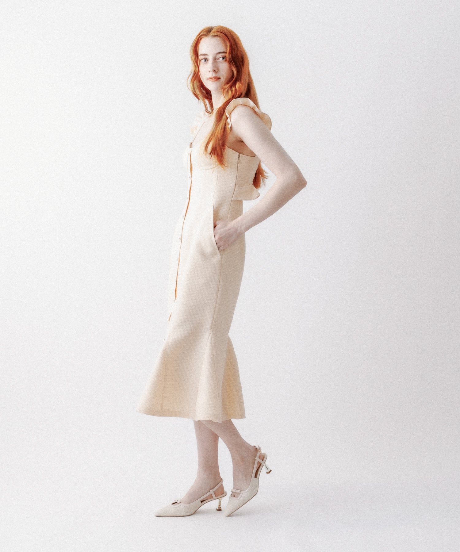 亮色提花女士連身裙