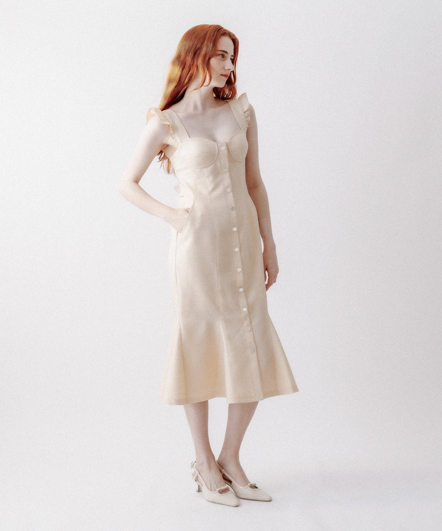 亮色提花女士連身裙