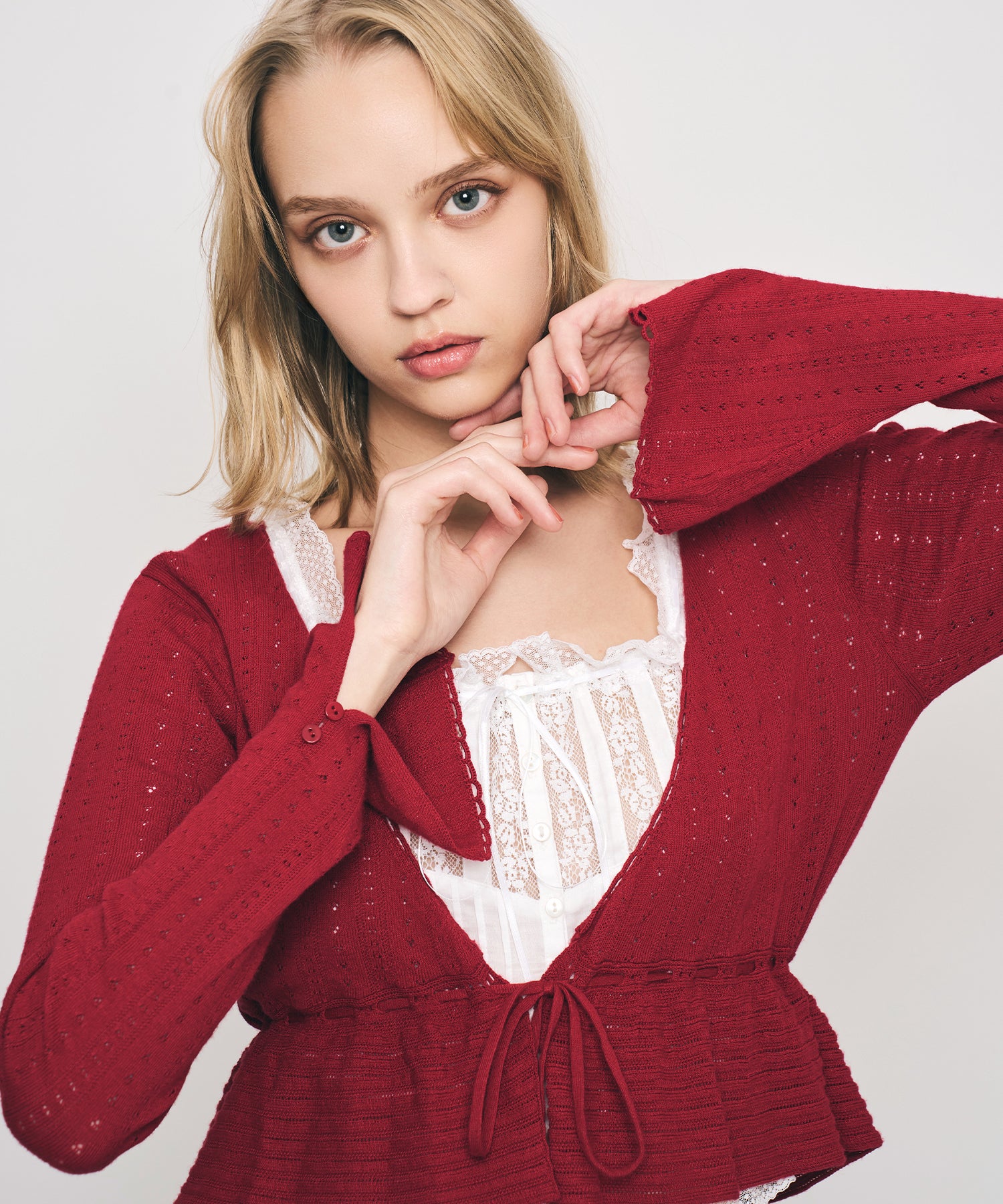 【予約】MIXパターンアイレットカーディガン