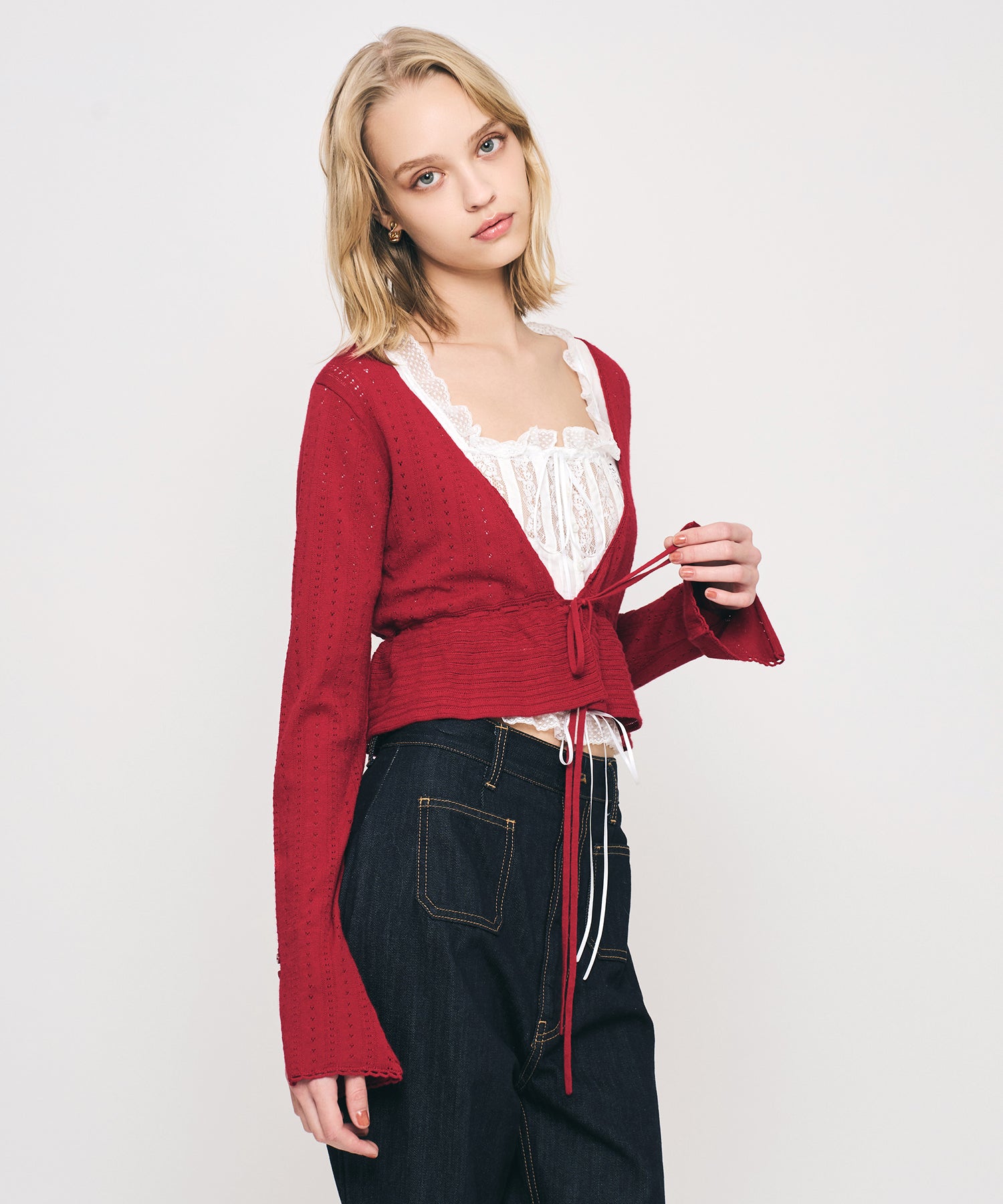 MIXパターンアイレットカーディガン