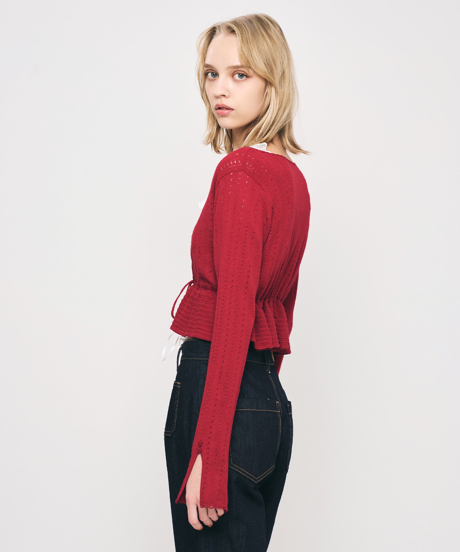 MIXパターンアイレットカーディガン