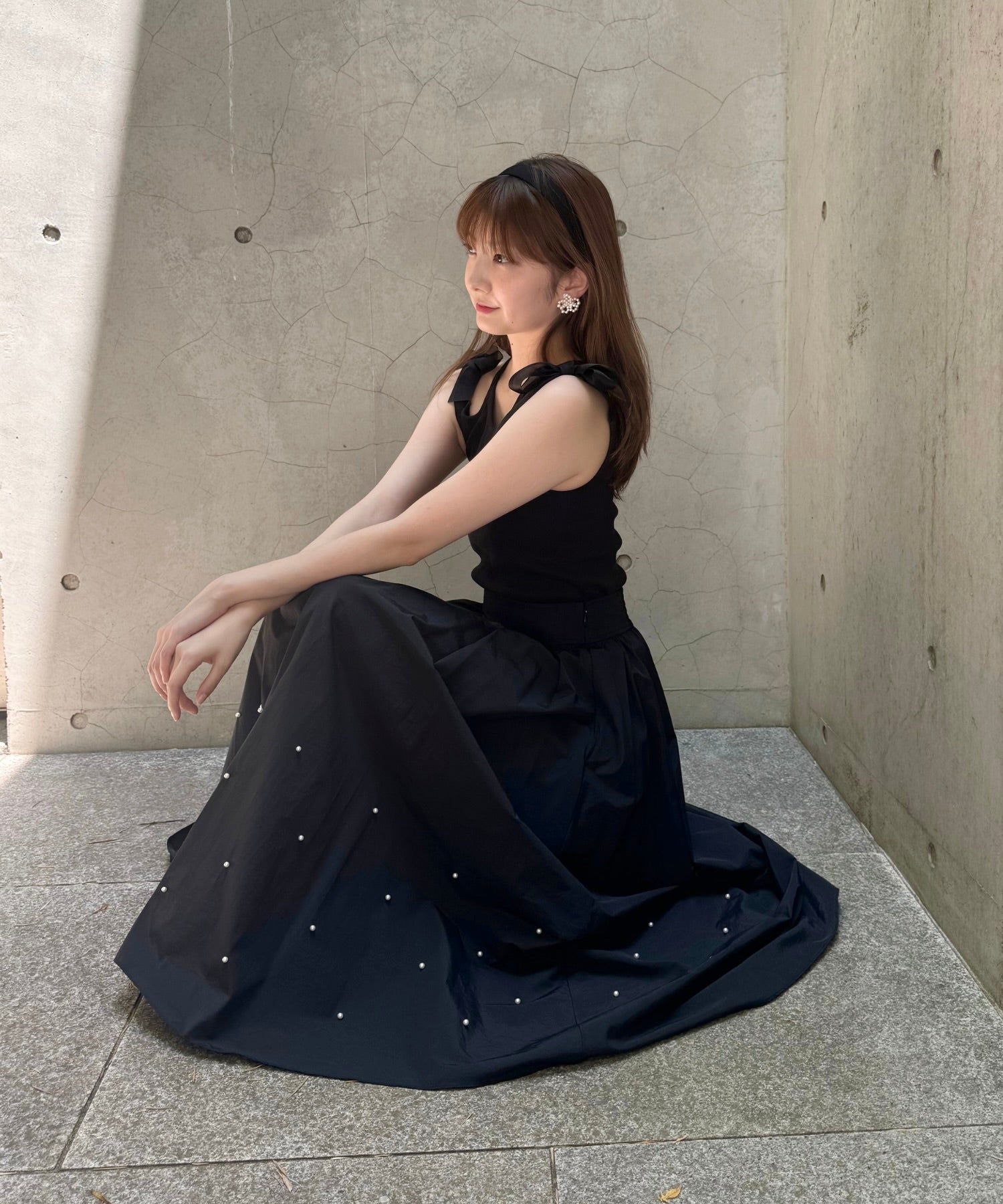 珍珠褶皺半身裙