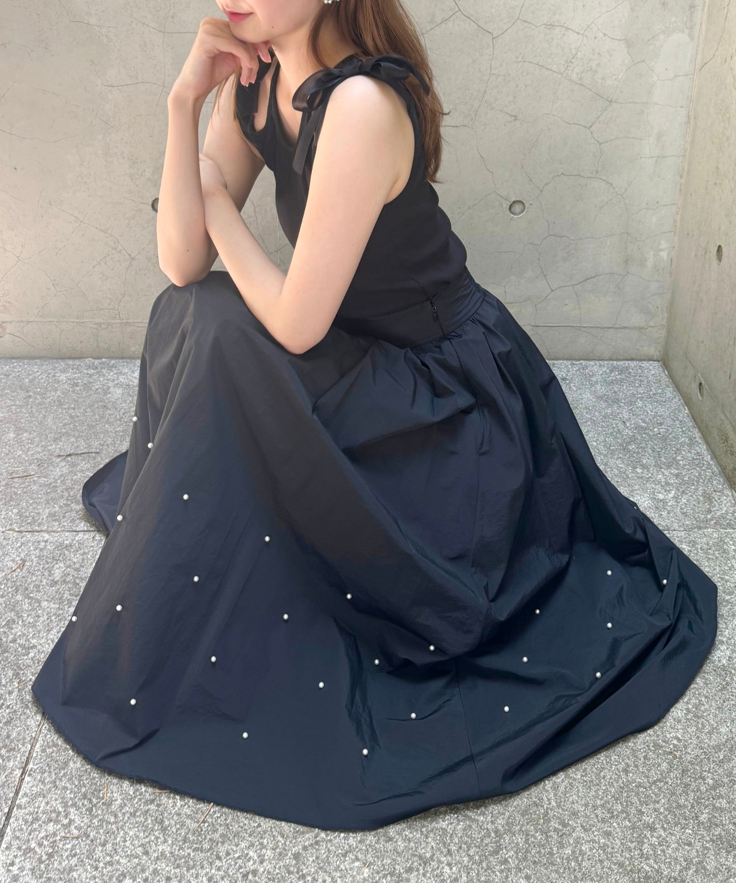 珍珠褶皺半身裙