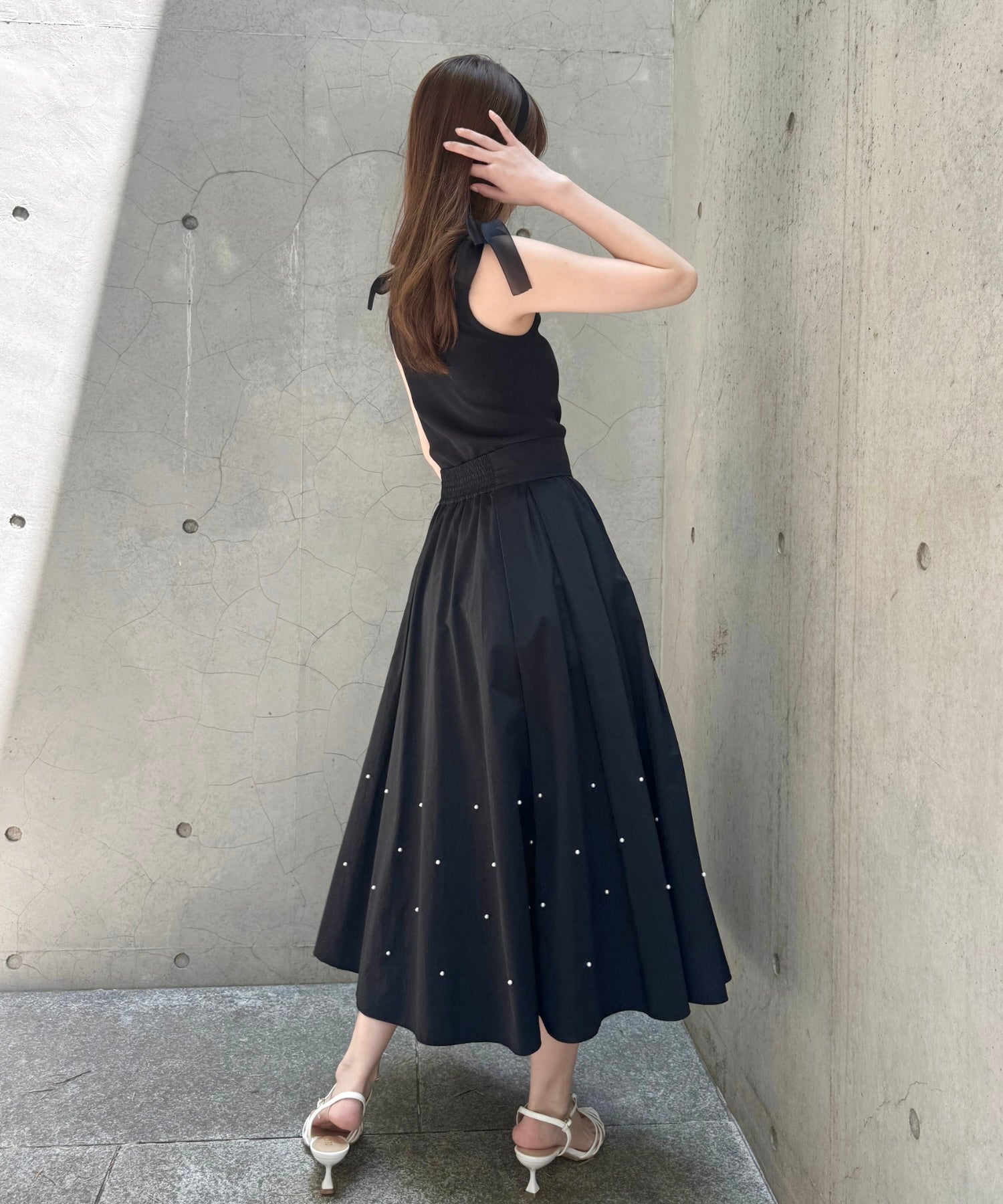 珍珠褶皺半身裙