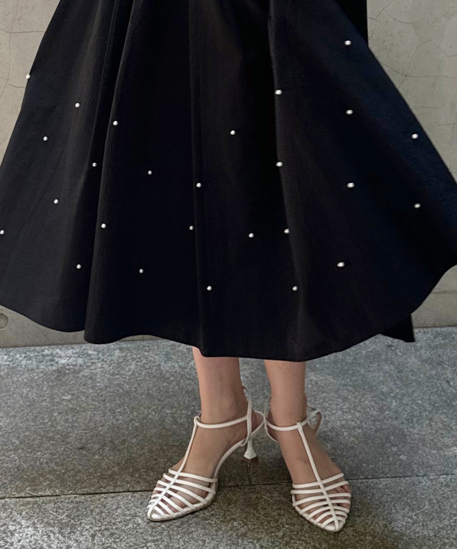 珍珠褶皺半身裙