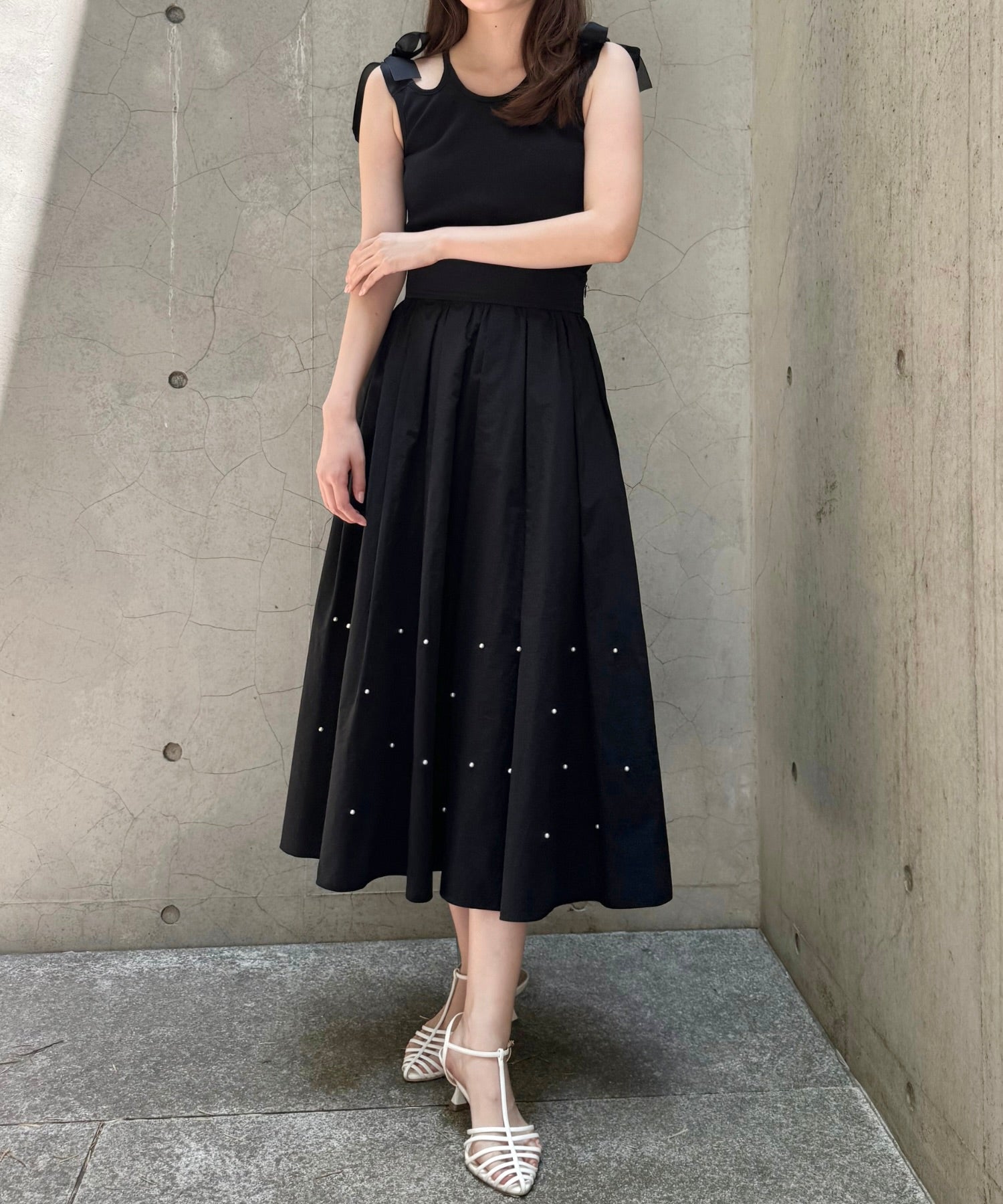 珍珠褶皺半身裙