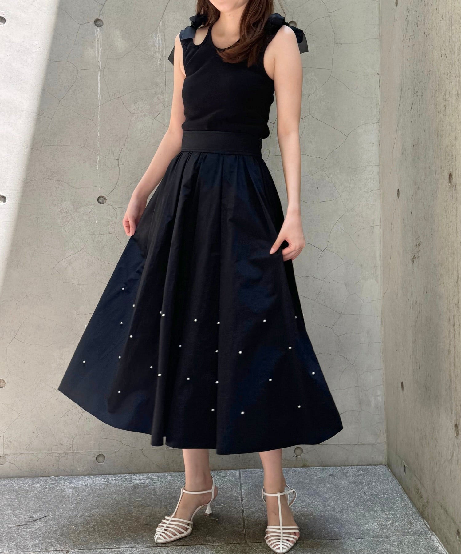 珍珠褶皺半身裙