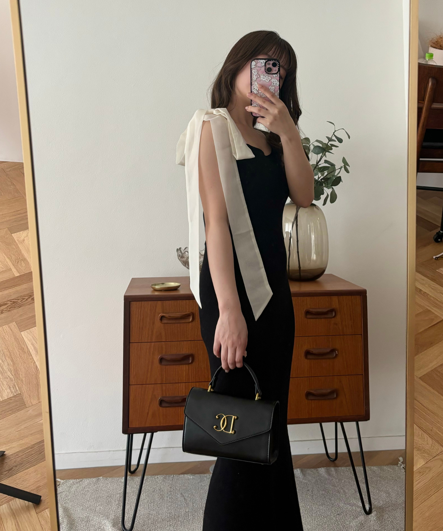 肩部絲帶針織連身裙