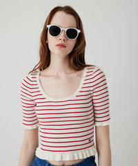 コンパクトボーダーリブニット