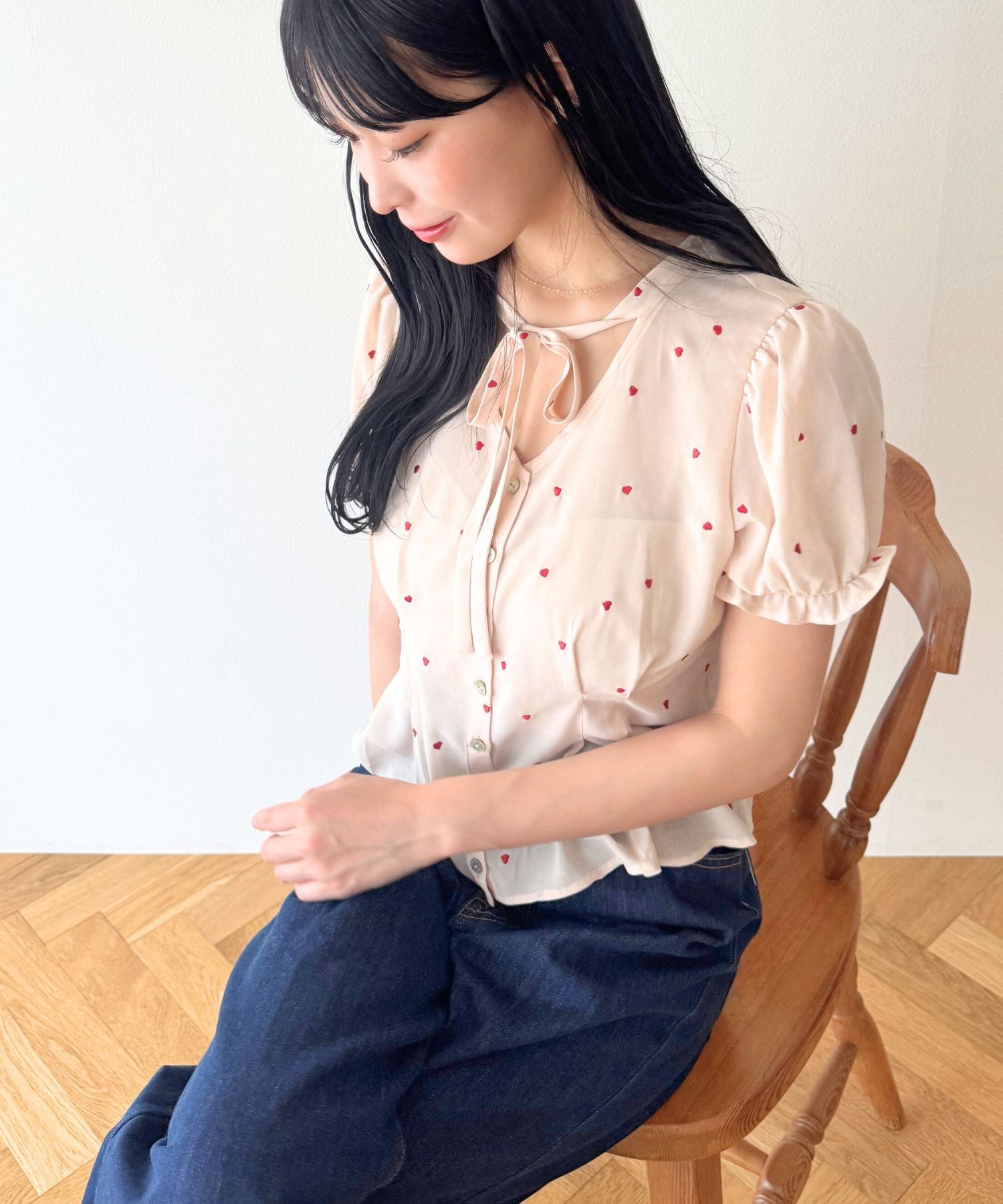 シフォンハート刺繍ブラウス