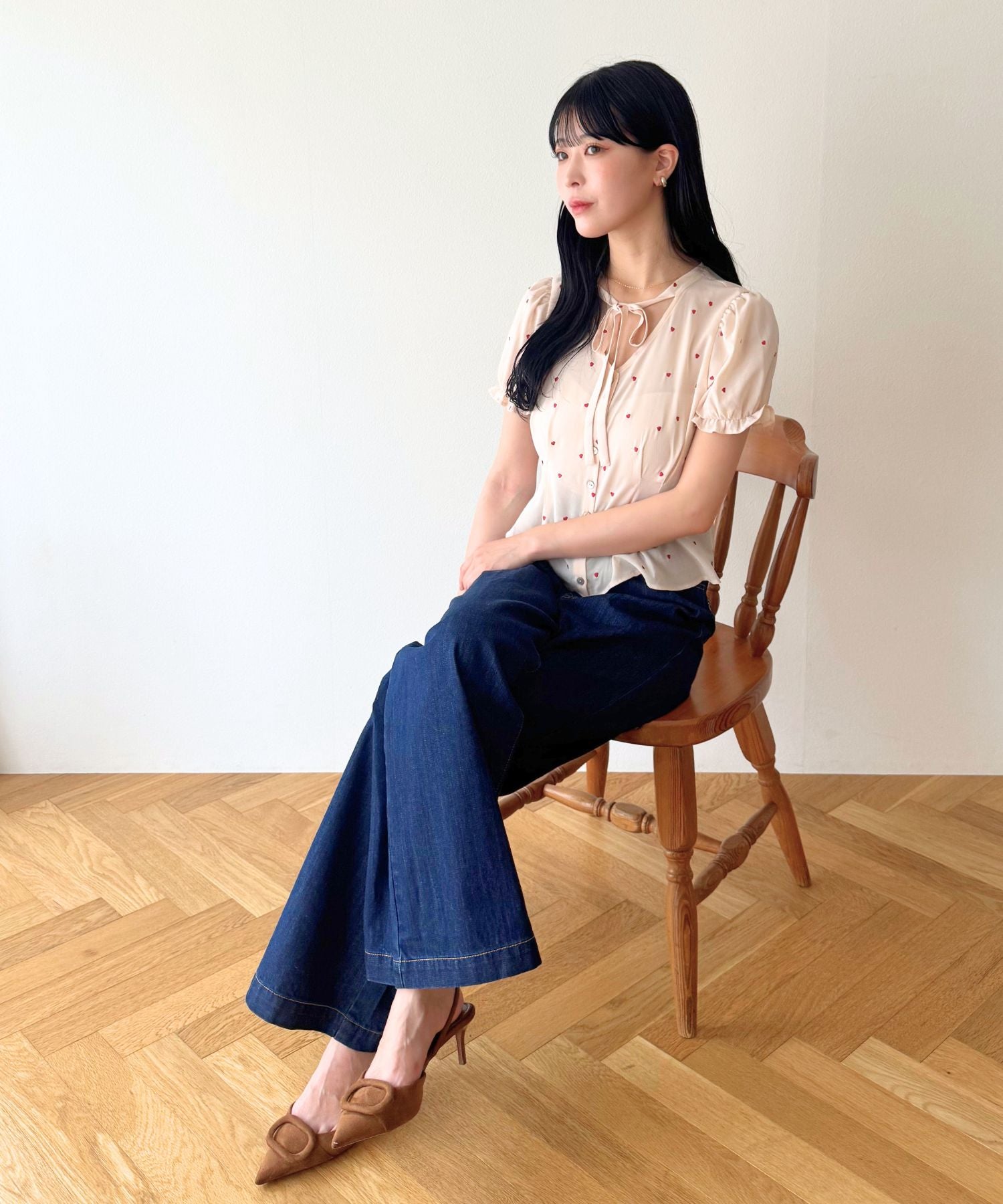 シフォンハート刺繍ブラウス