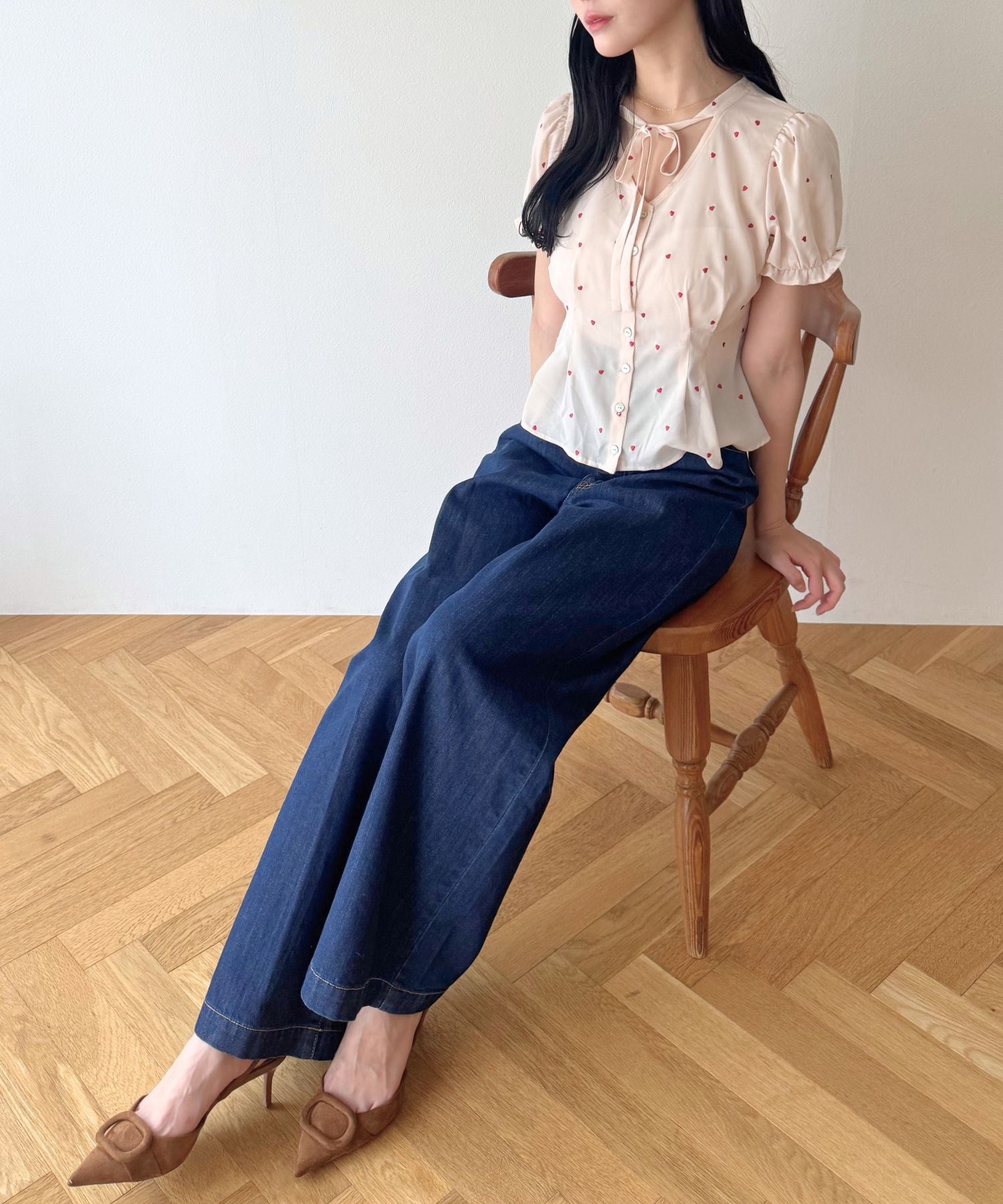 シフォンハート刺繍ブラウス