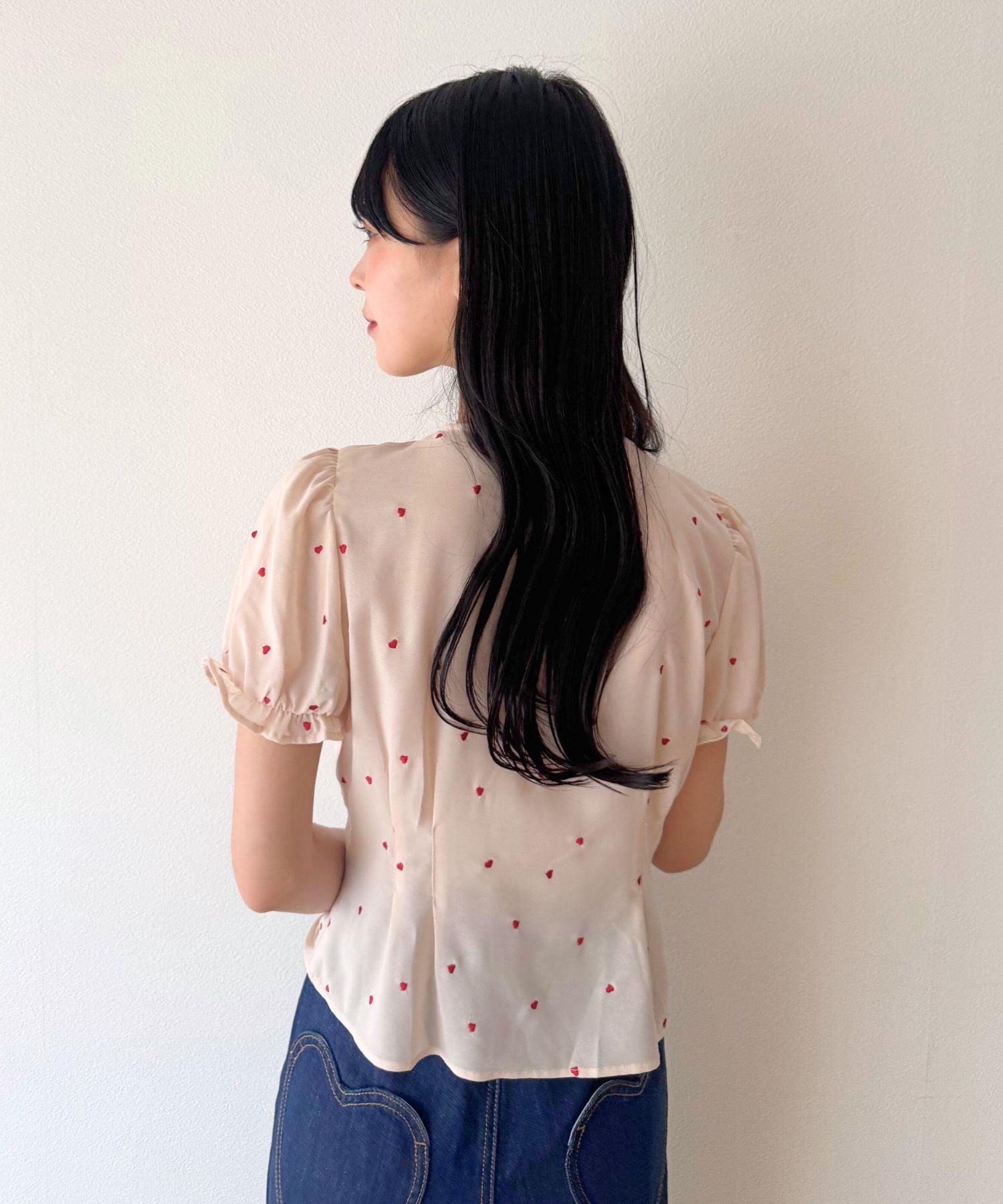 シフォンハート刺繍ブラウス
