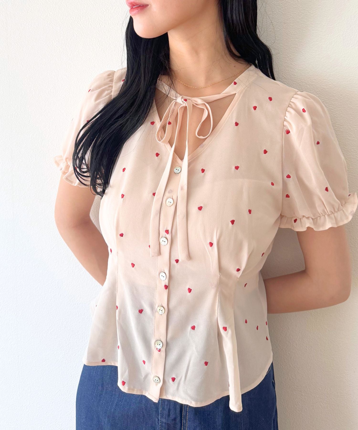 シフォンハート刺繍ブラウス