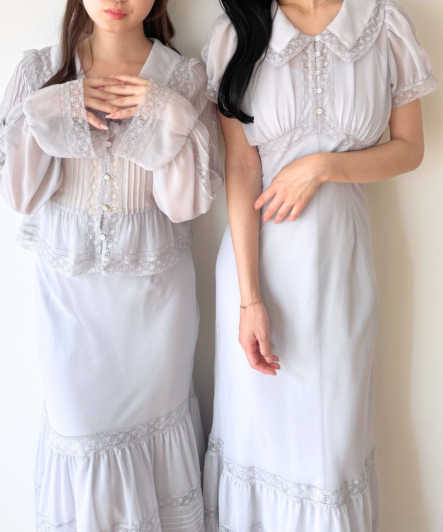 シフォンレースカラーワンピース
