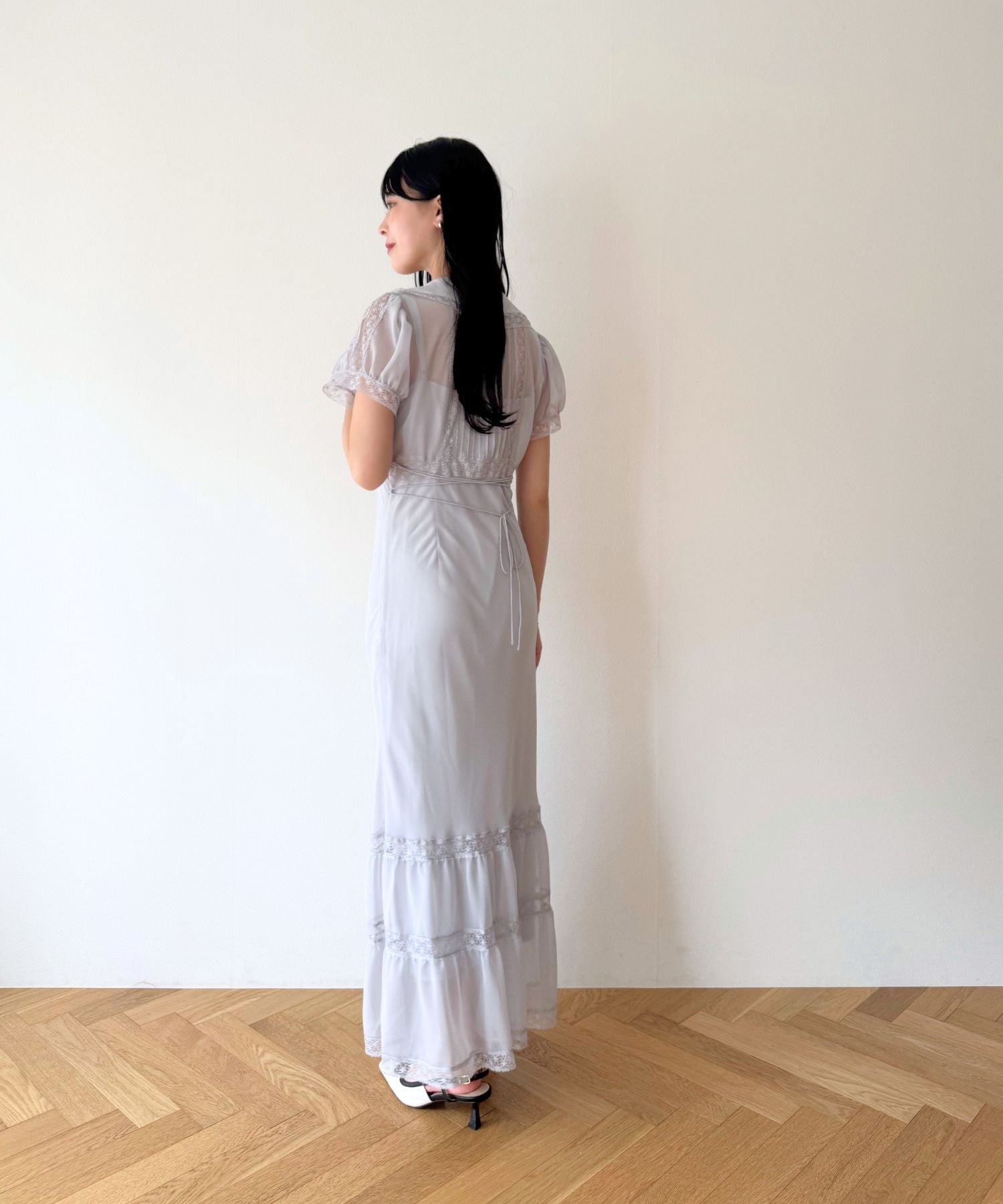 シフォンレースカラーワンピース