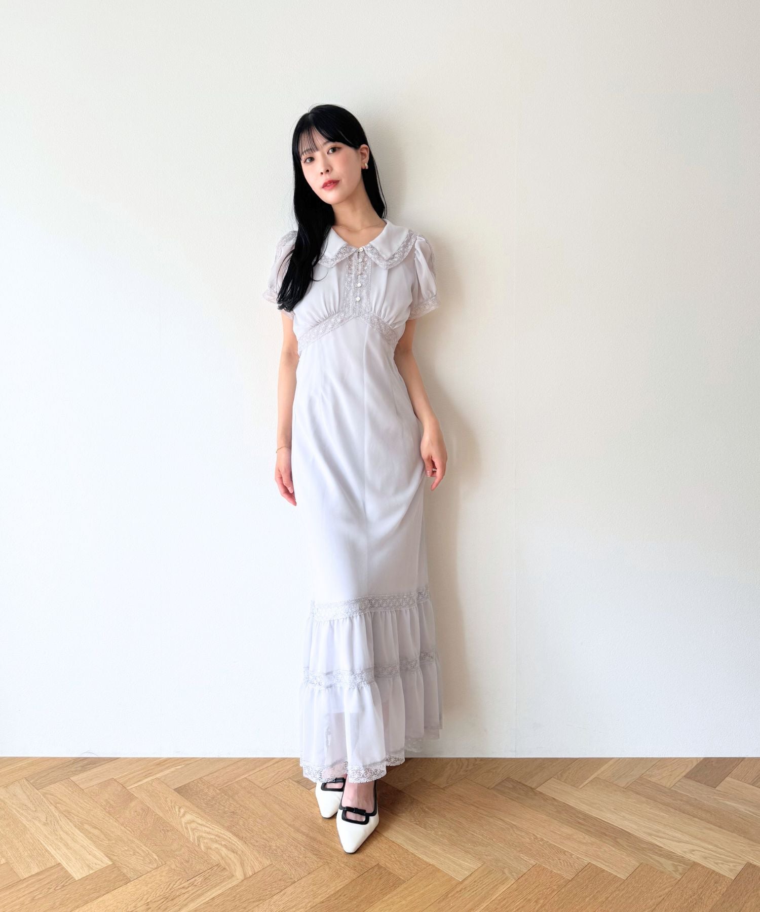 シフォンレースカラーワンピース