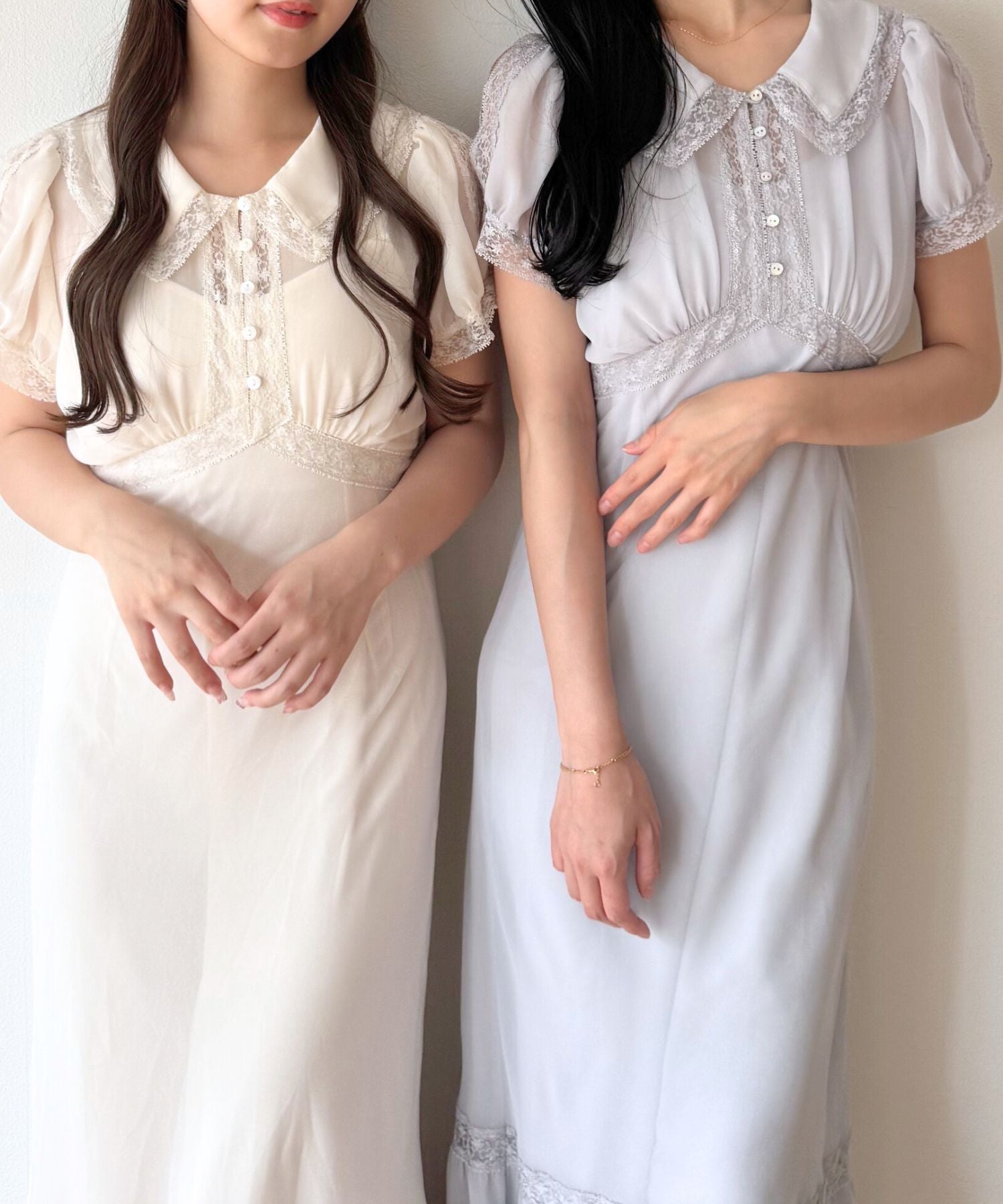 シフォンレースカラーワンピース