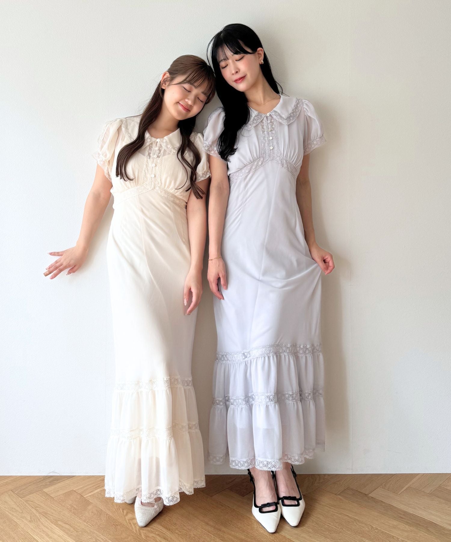 シフォンレースカラーワンピース