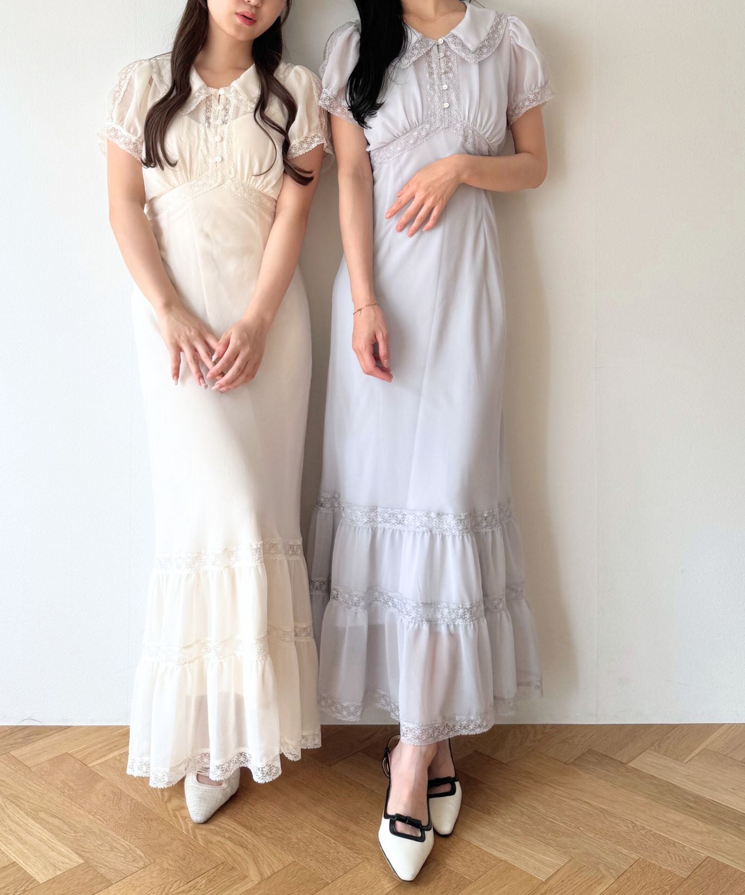 シフォンレースカラーワンピース