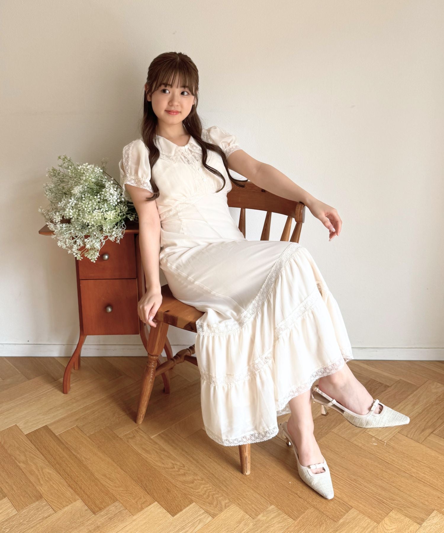 シフォンレースカラーワンピース