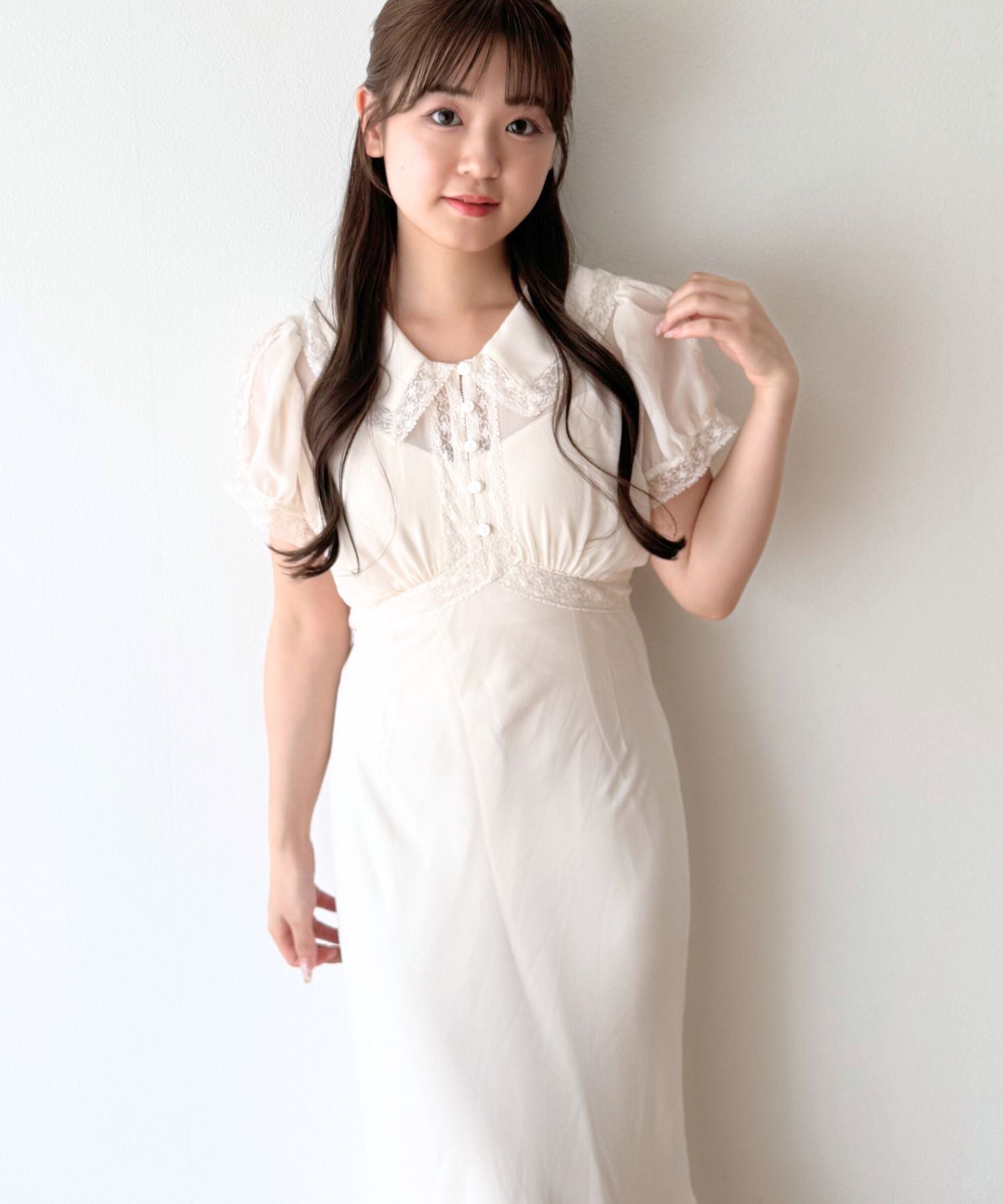シフォンレースカラーワンピース