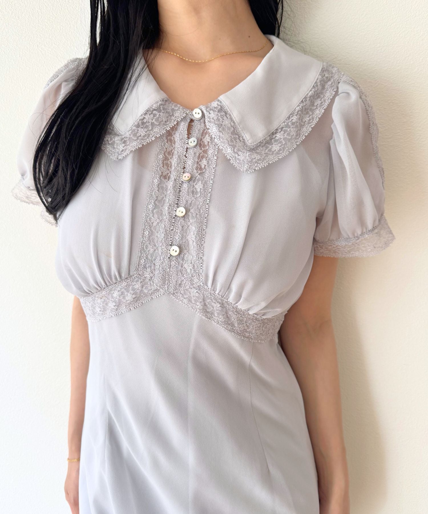 シフォンレースカラーワンピース
