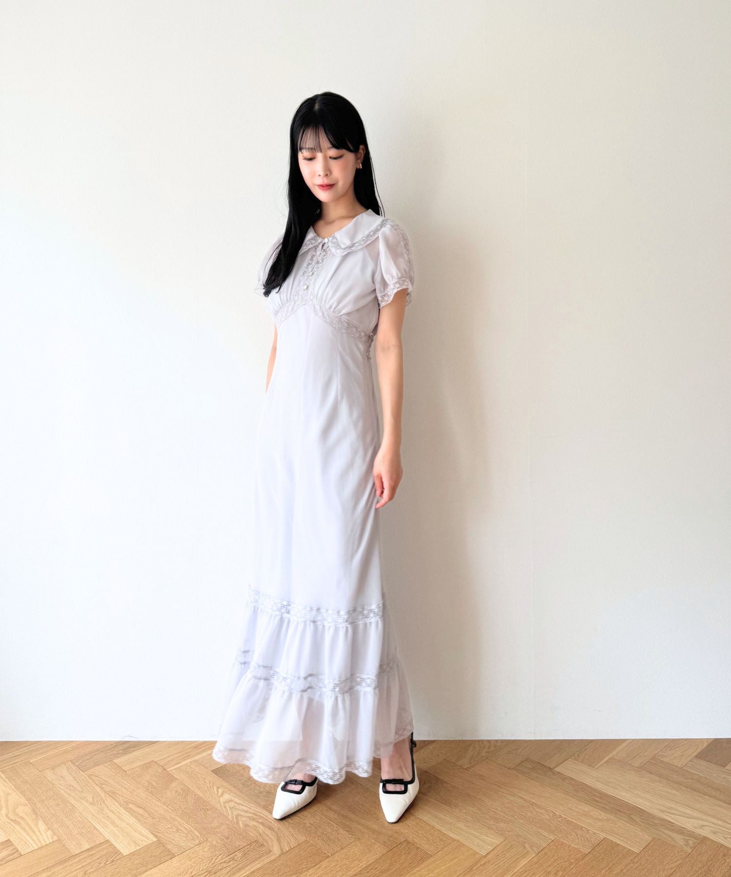 シフォンレースカラーワンピース