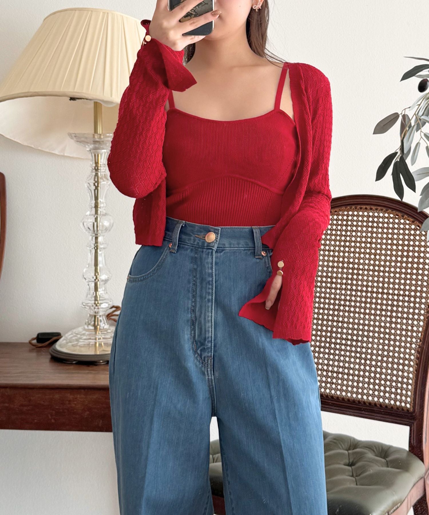 キャミセットアイレットカーディガン