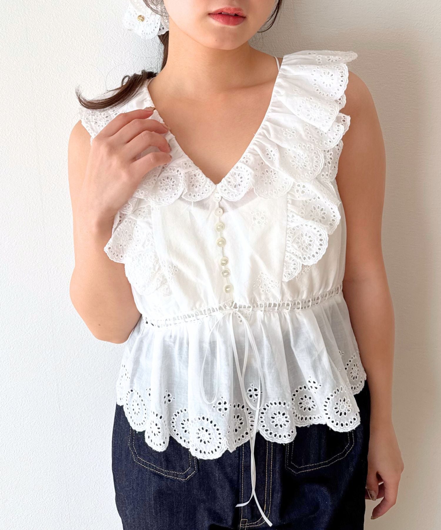 コットンボイルフラワーブラウス