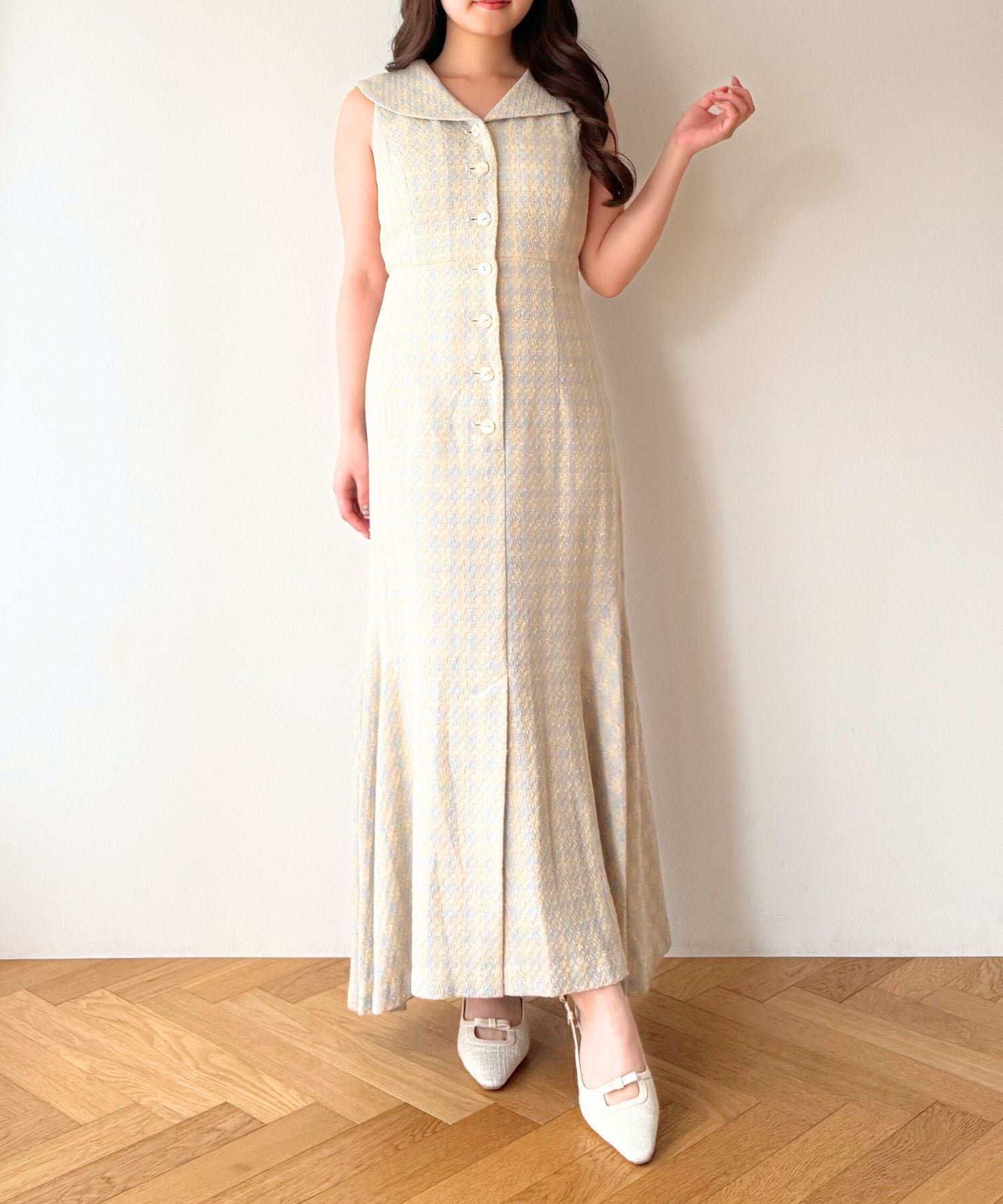 ドビーチェックセーラーカラーワンピース