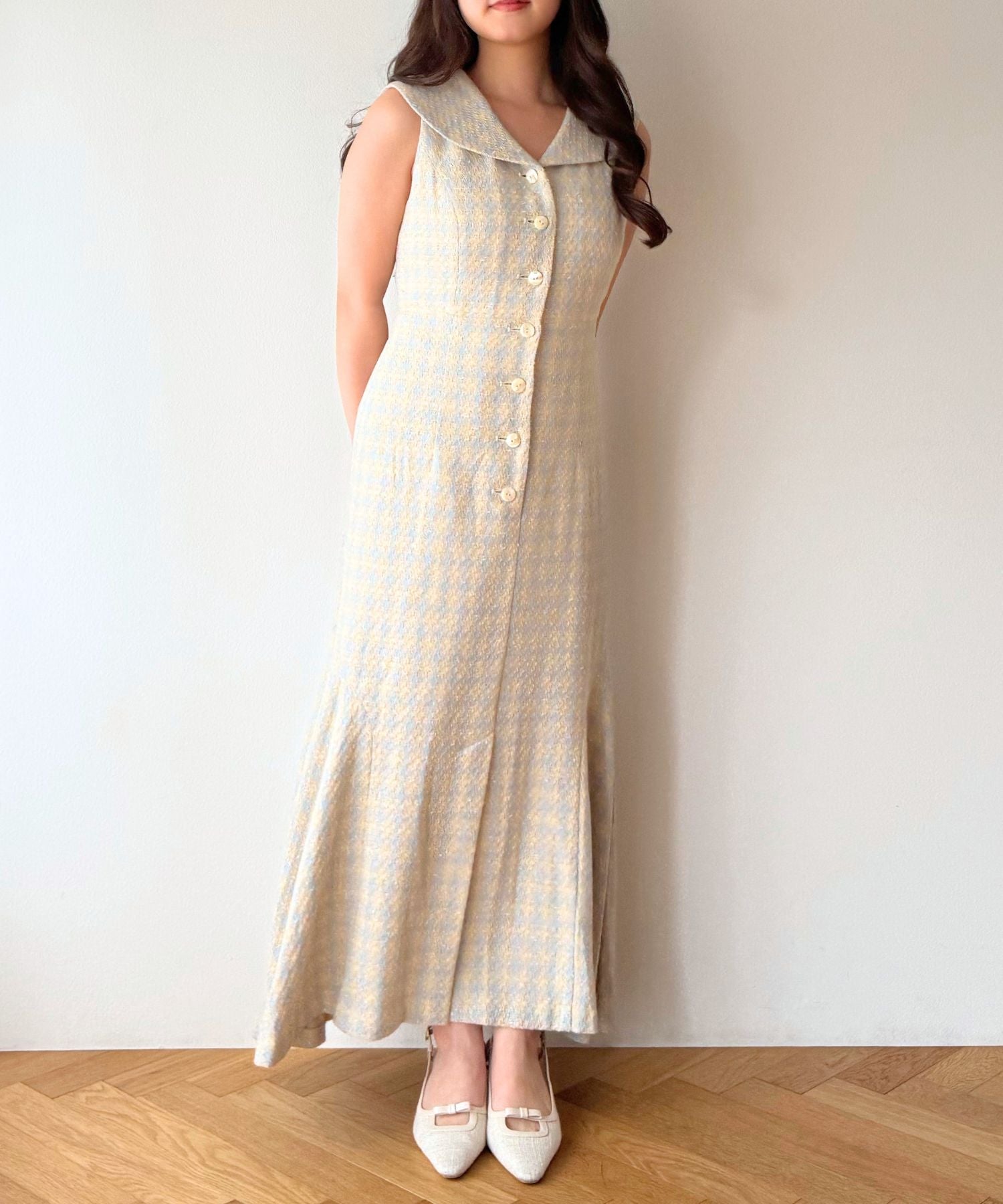 ドビーチェックセーラーカラーワンピース