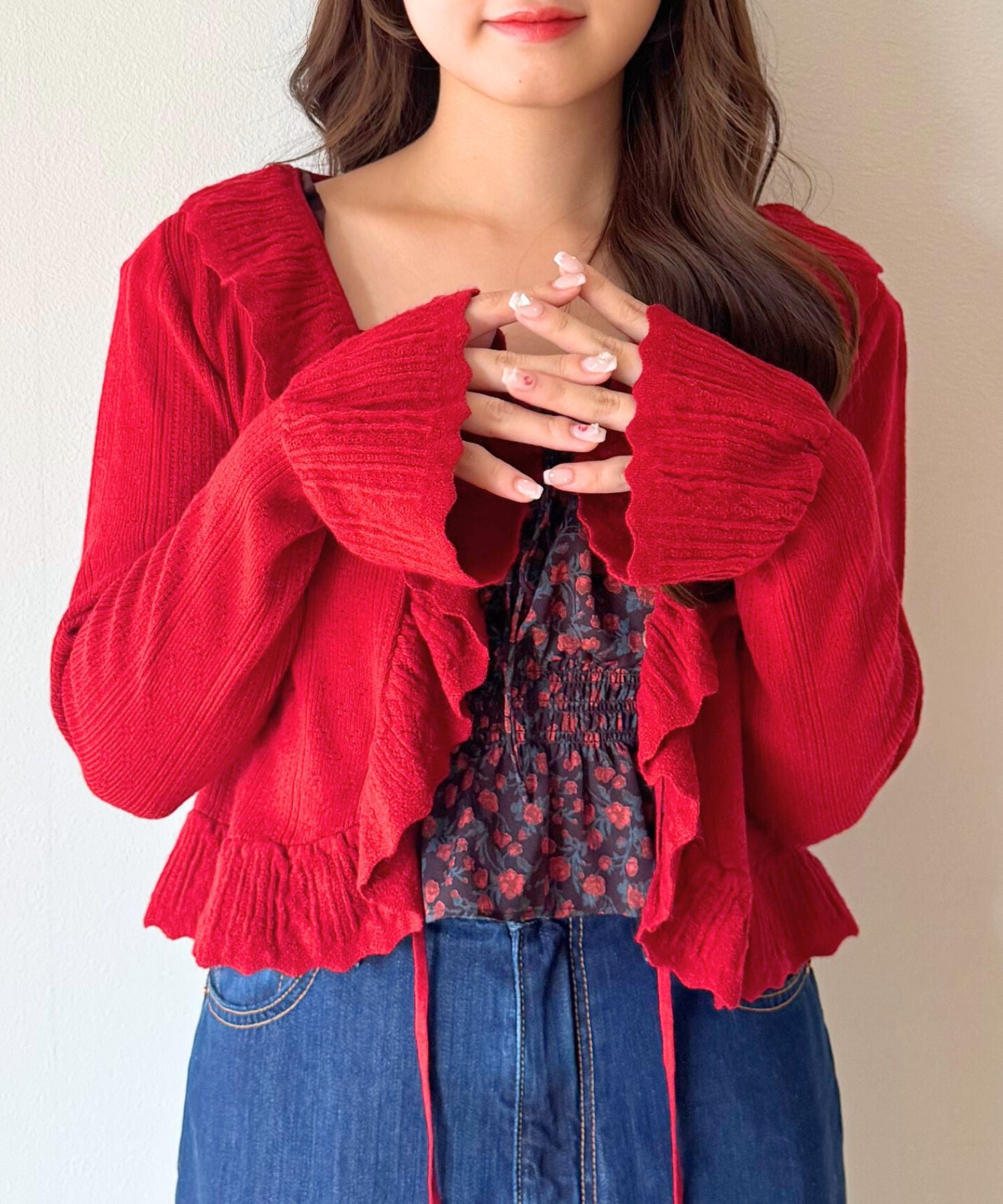 アイレットフリルニットカーディガン