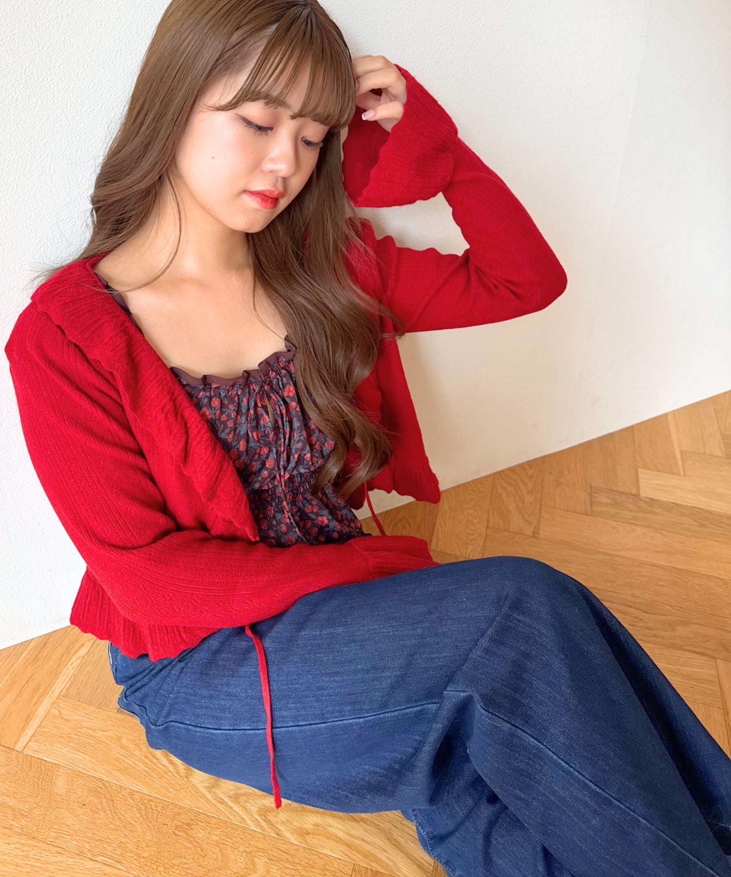 【予約】アイレットフリルニットカーディガン