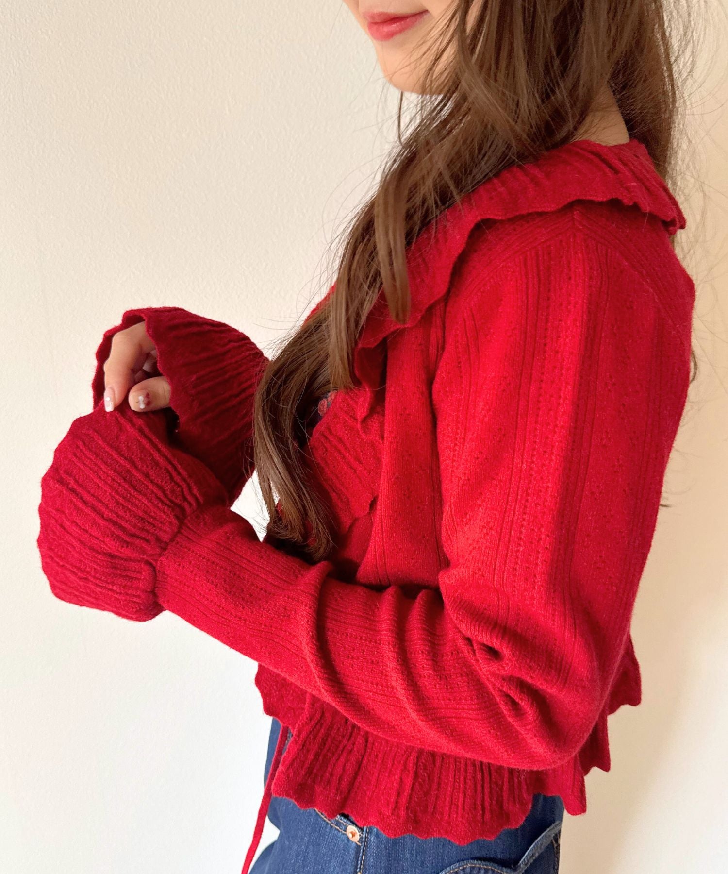 アイレットフリルニットカーディガン