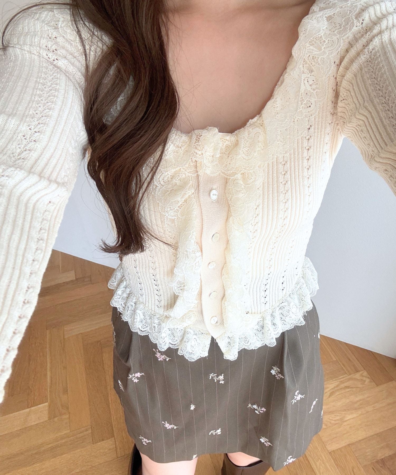 フラワーストライプタックミニスカート
