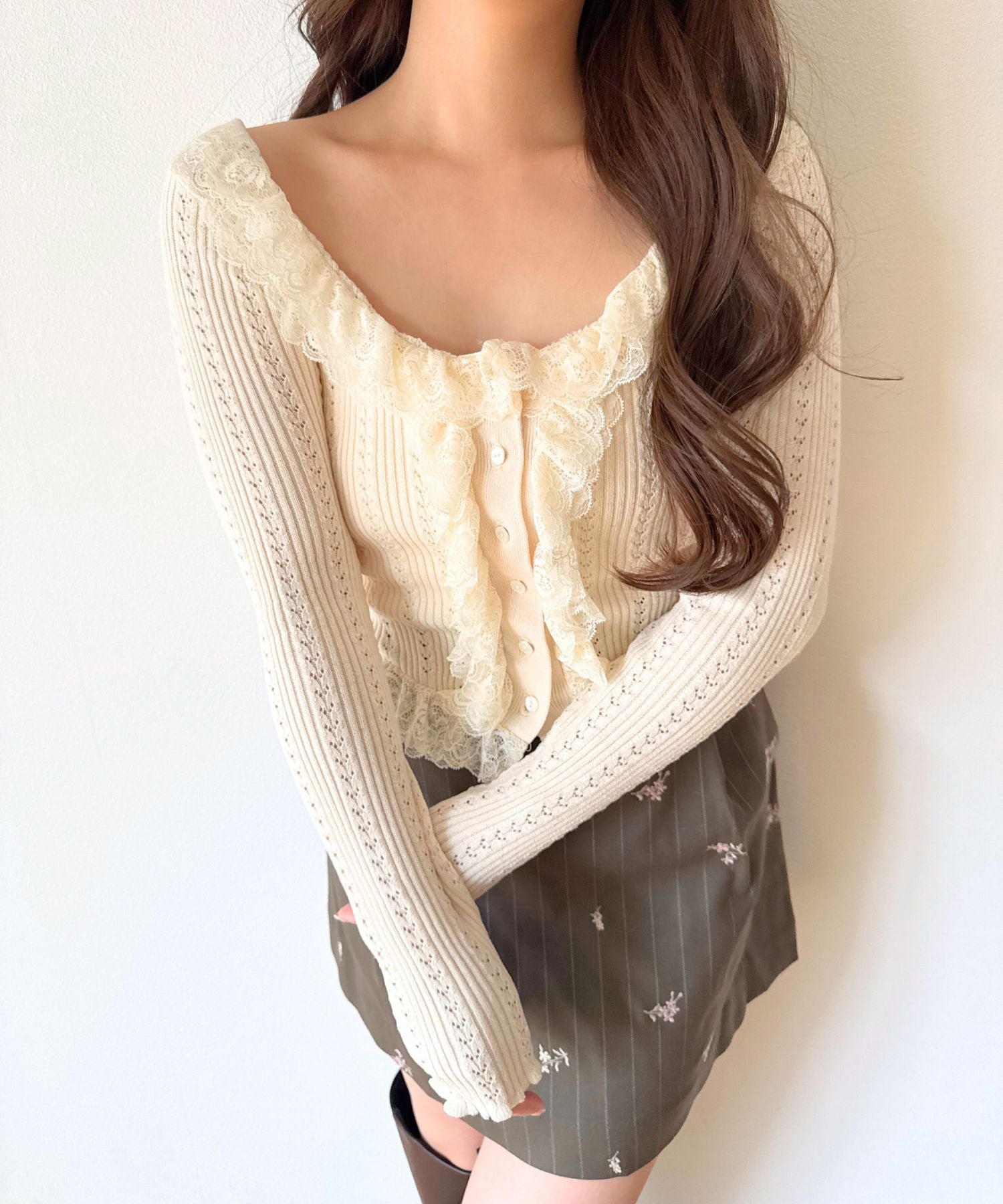 フラワーストライプタックミニスカート