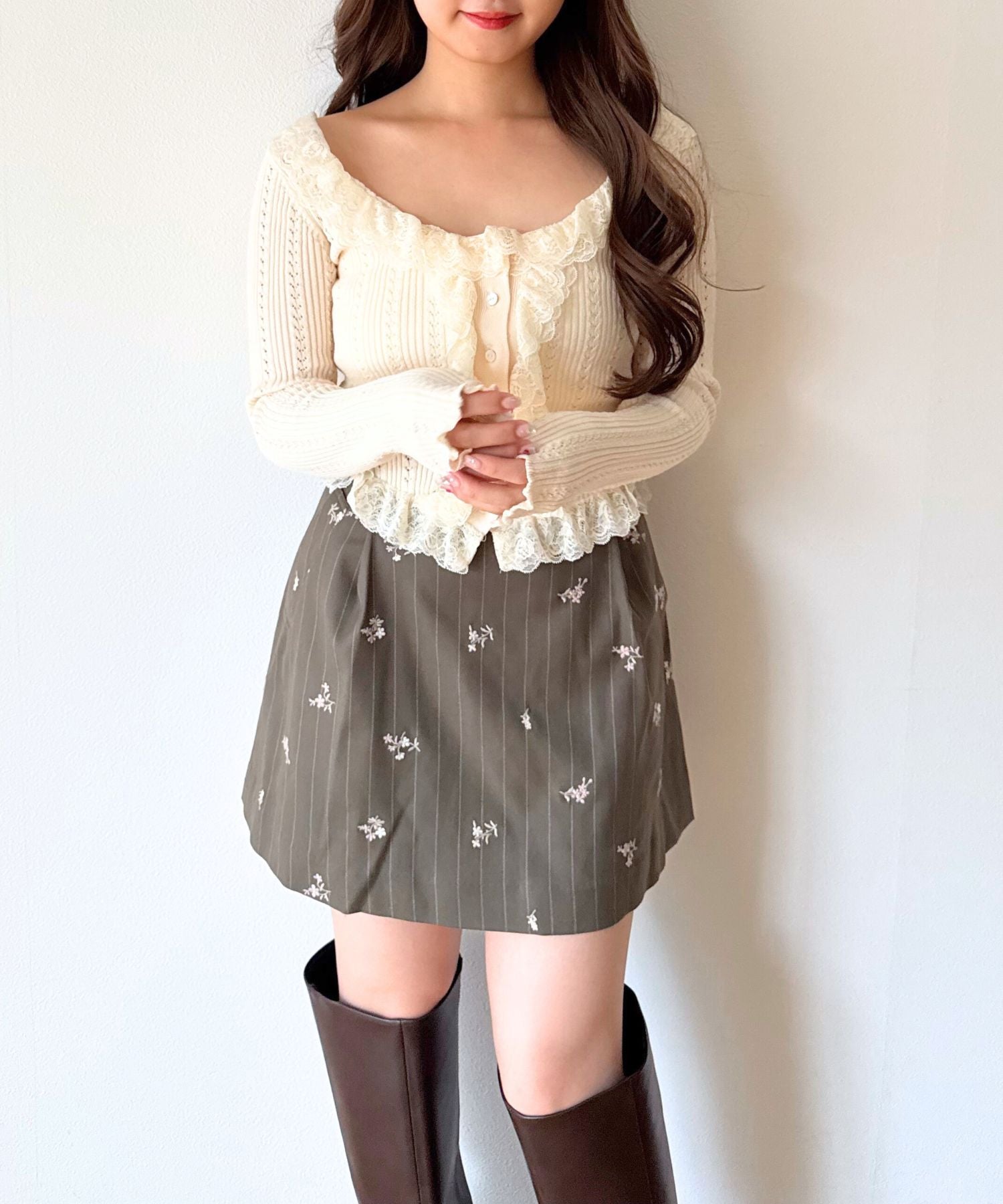 フラワーストライプタックミニスカート