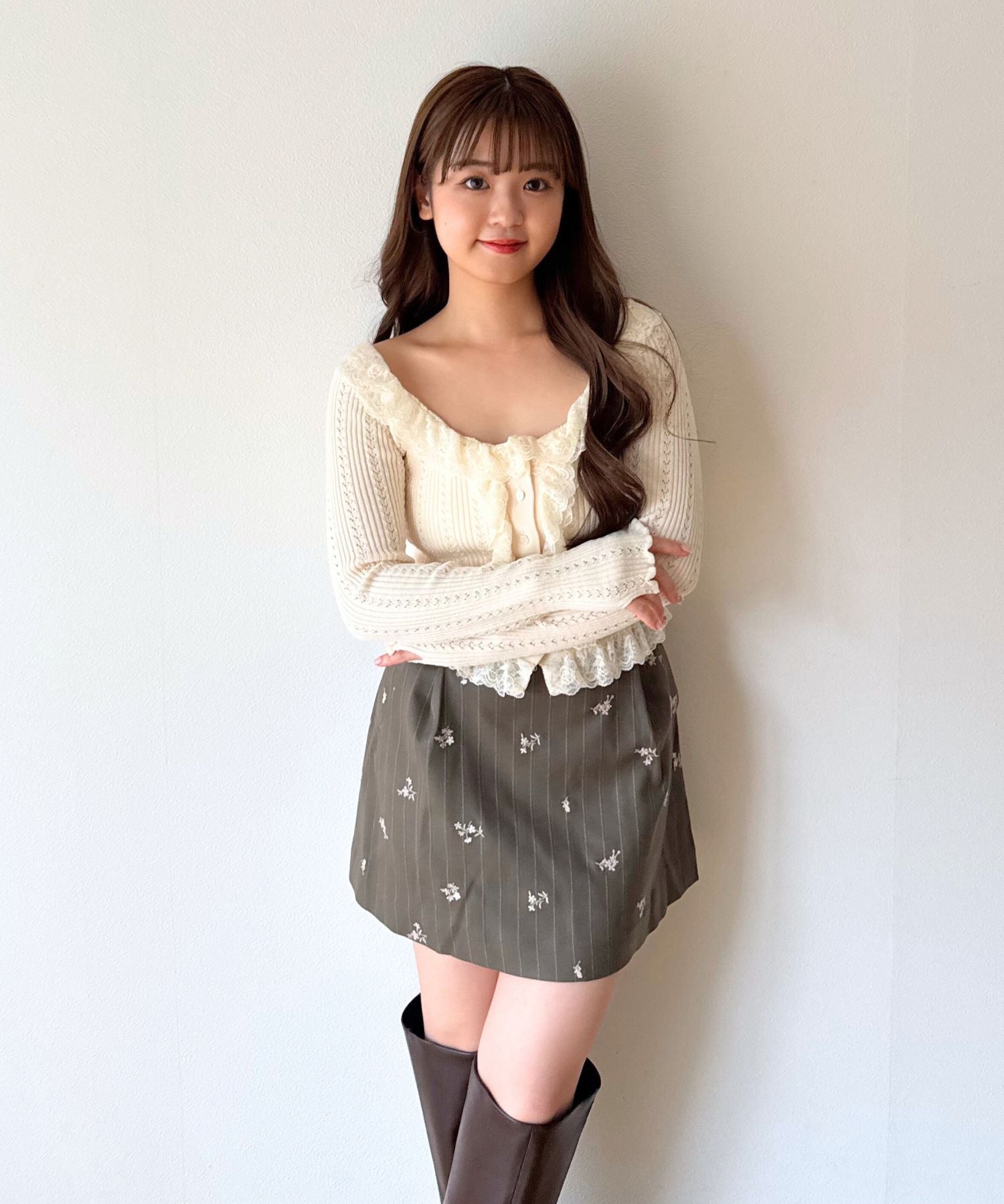フラワーストライプタックミニスカート