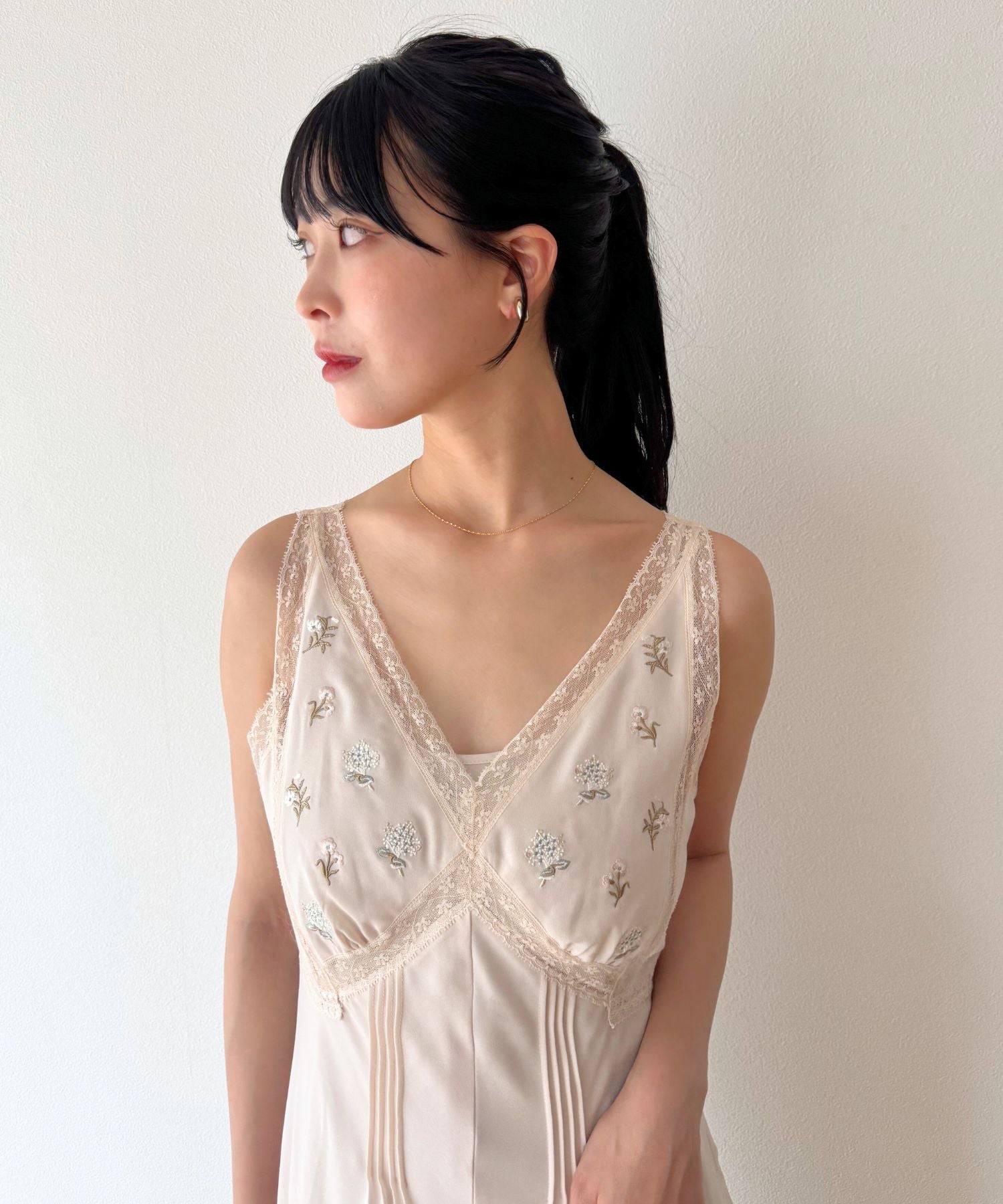 フルール刺繍レースmixドレス