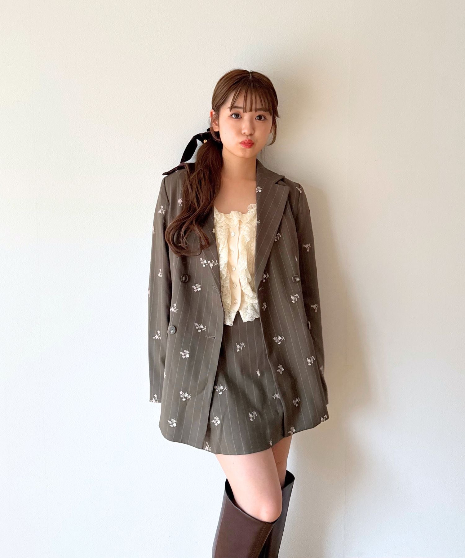 フラワーストライプタックミニスカート