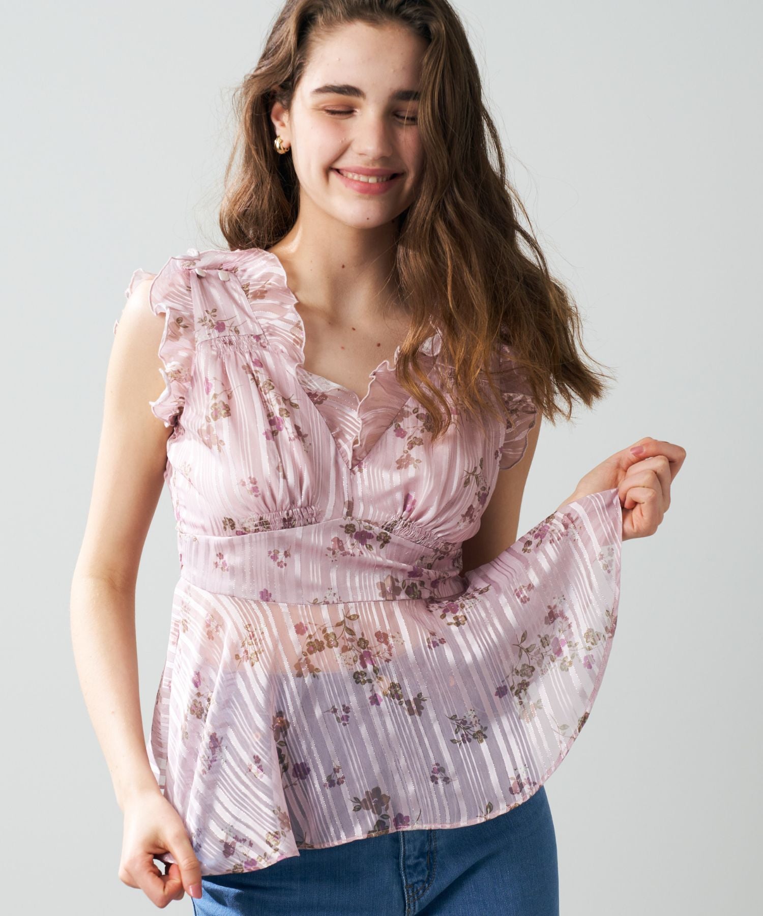 ラメストライプブーケブラウス