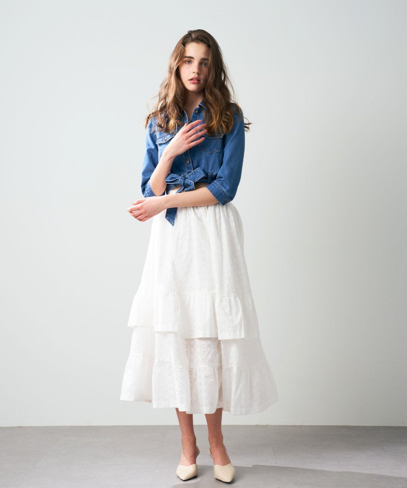 【預訂】純棉蕾絲縮褶半身裙