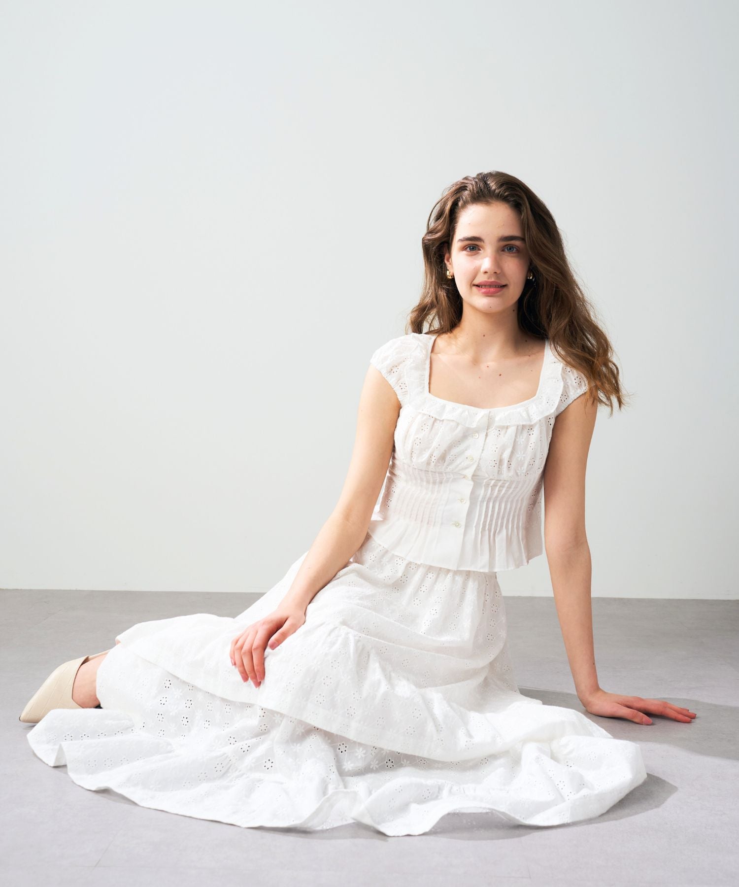 【預訂】純棉蕾絲縮褶半身裙