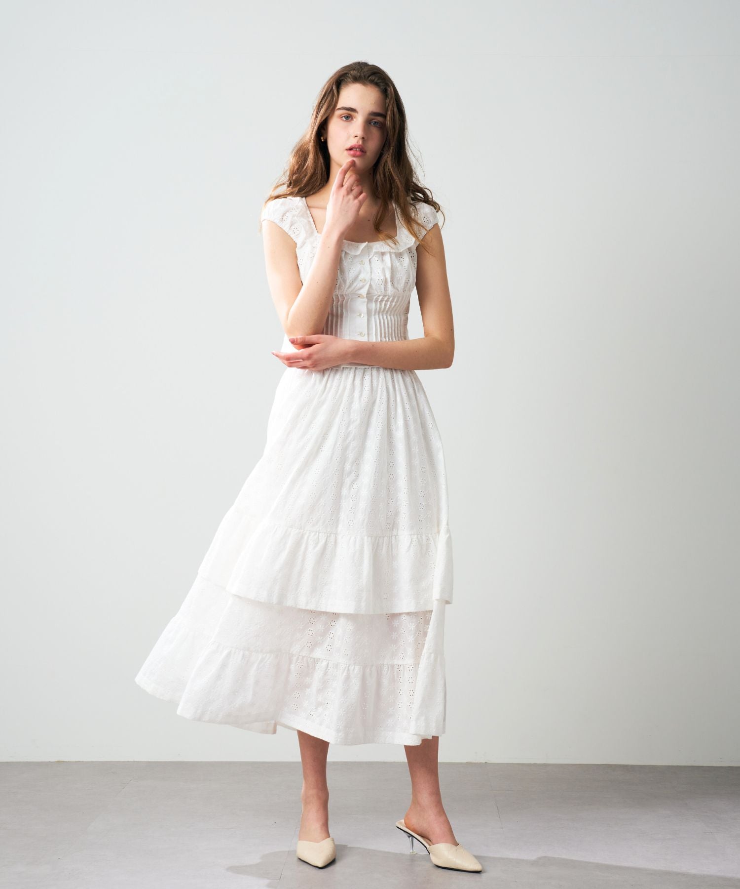 【預訂】純棉蕾絲縮褶半身裙