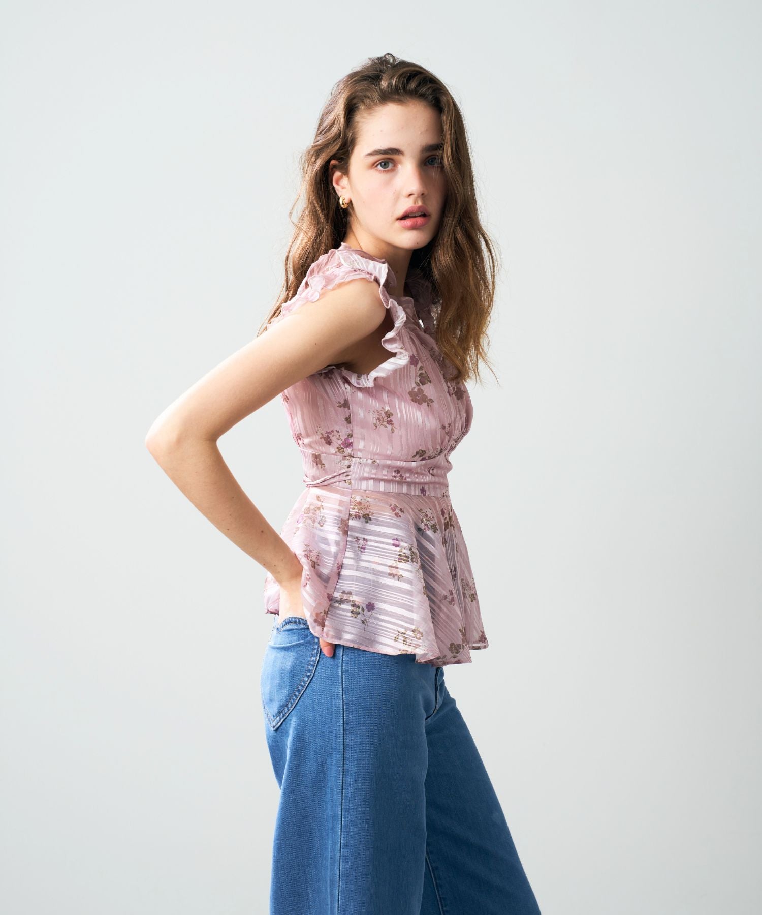 ラメストライプブーケブラウス