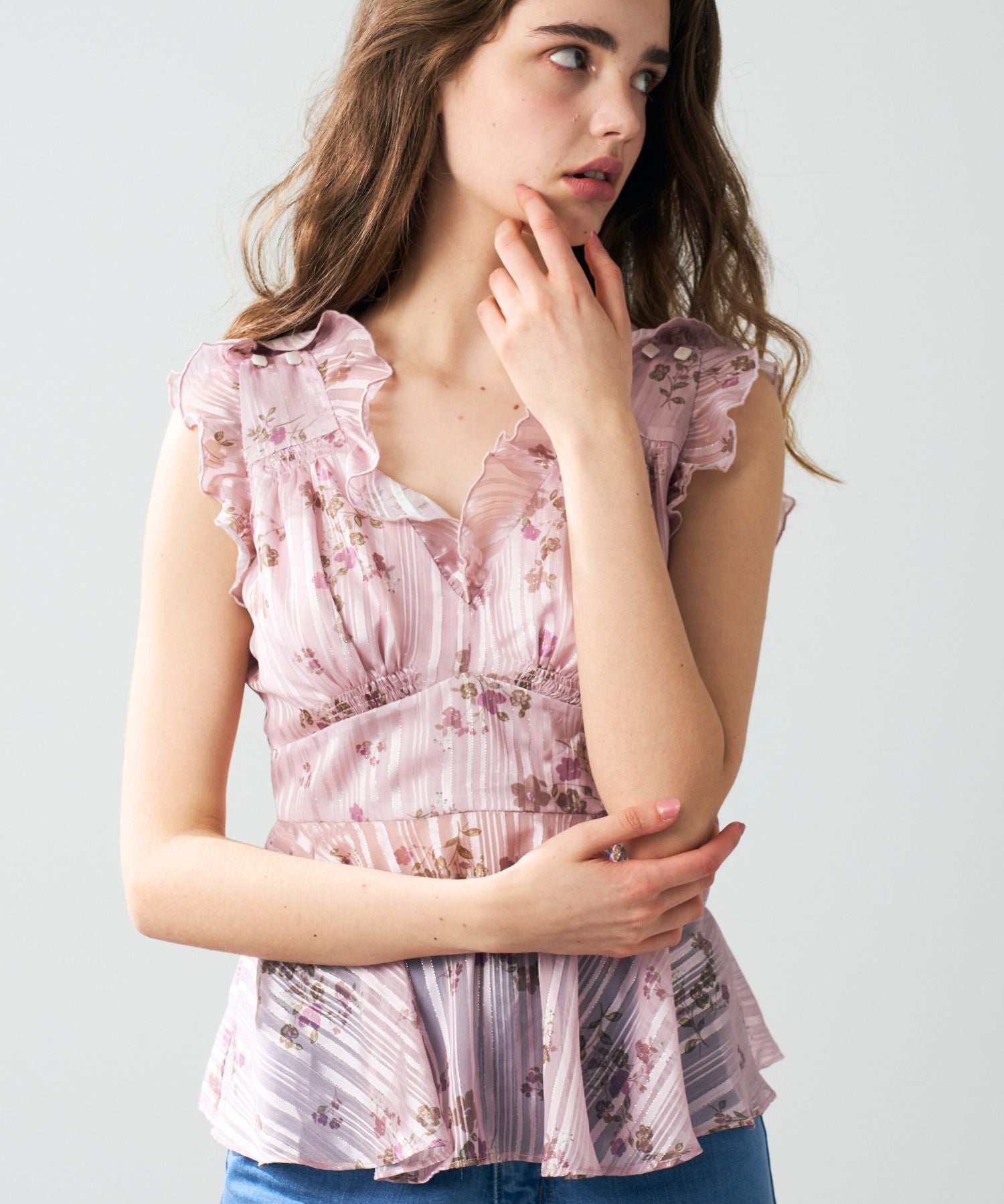 ラメストライプブーケブラウス